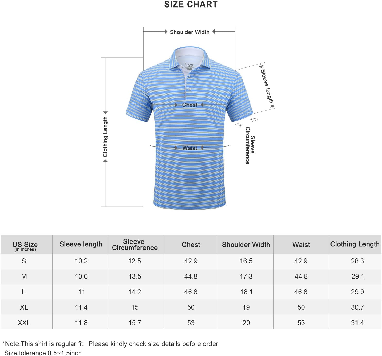 EAGEGOF Men's Performance Polo Shirt Stretch Tech Golf Shirt Short Sleeve Slim Fit Small Sky Blue Yellow Stripe