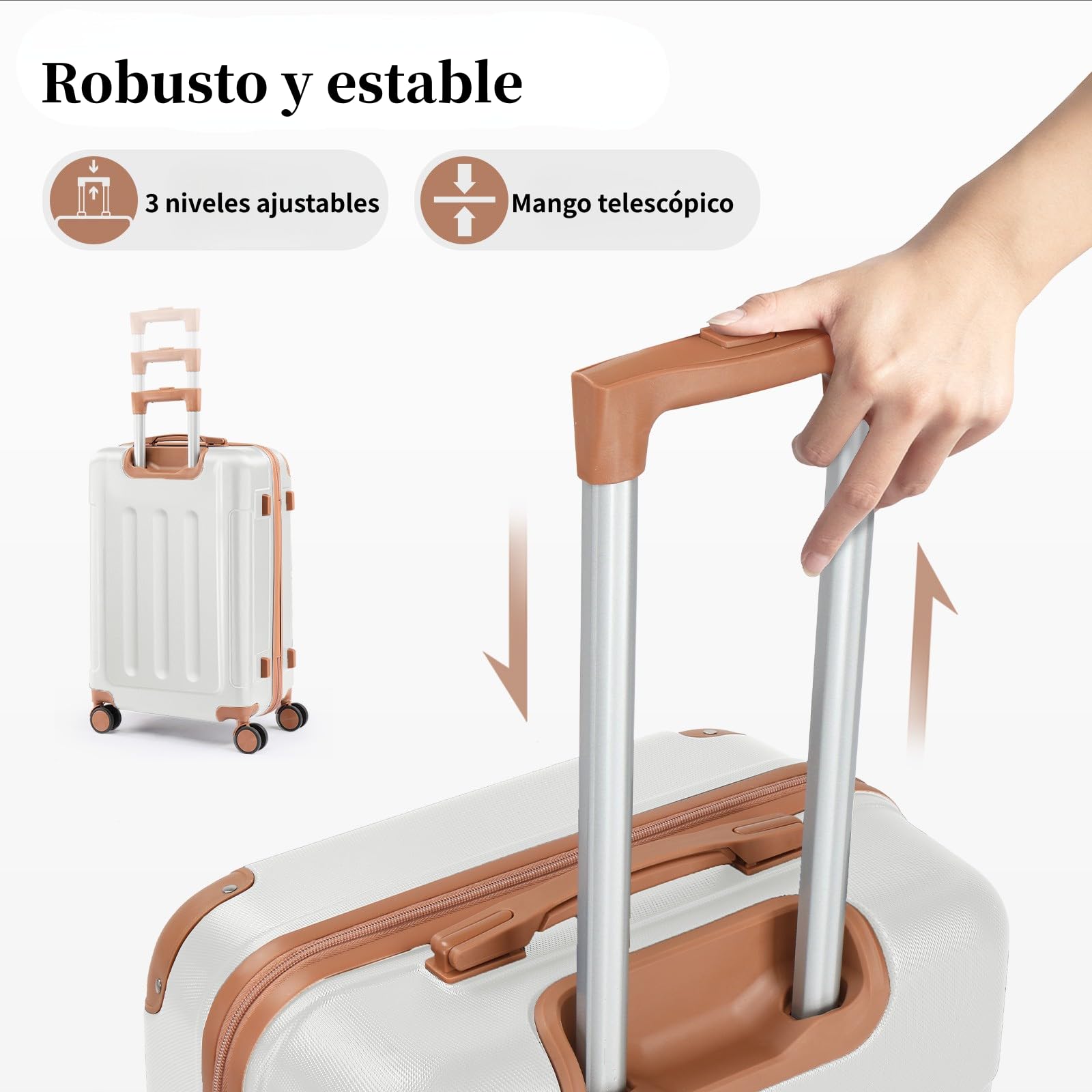 LEADZM Juego de Maletas de 4 Piezas con Neceser (Beige-Marrón) | Maletas de Viaje Grandes 23 Kilos, Maleta Cabina con Refuerzos de Esquina, Mediana, Maleta de Viaje
