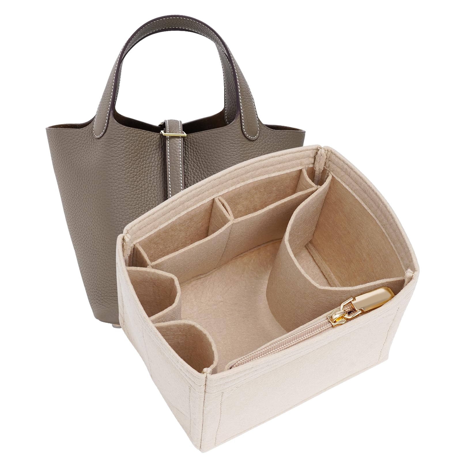 Photo 1 of DOIAPUOS Picotin 18 Inserts Felt Handbag Organizer Insert, for Totes and Longchamp Style Bags (Beige, PC18 Size)?