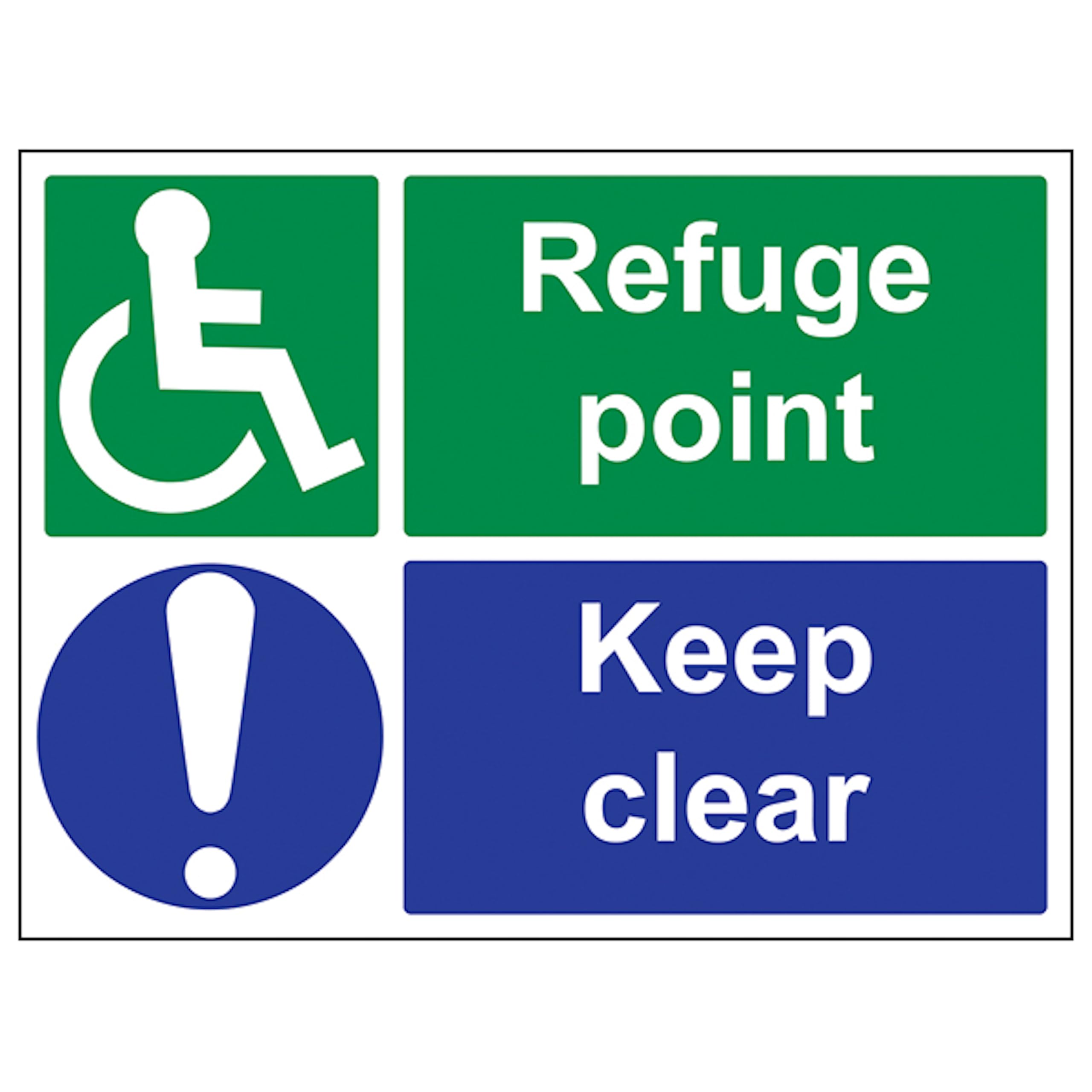 V Safety Refuge Point/Keep Clear - Large Landscape 400 x 300 mm - 3mm Reflective Aluminium Composite Safety Sign