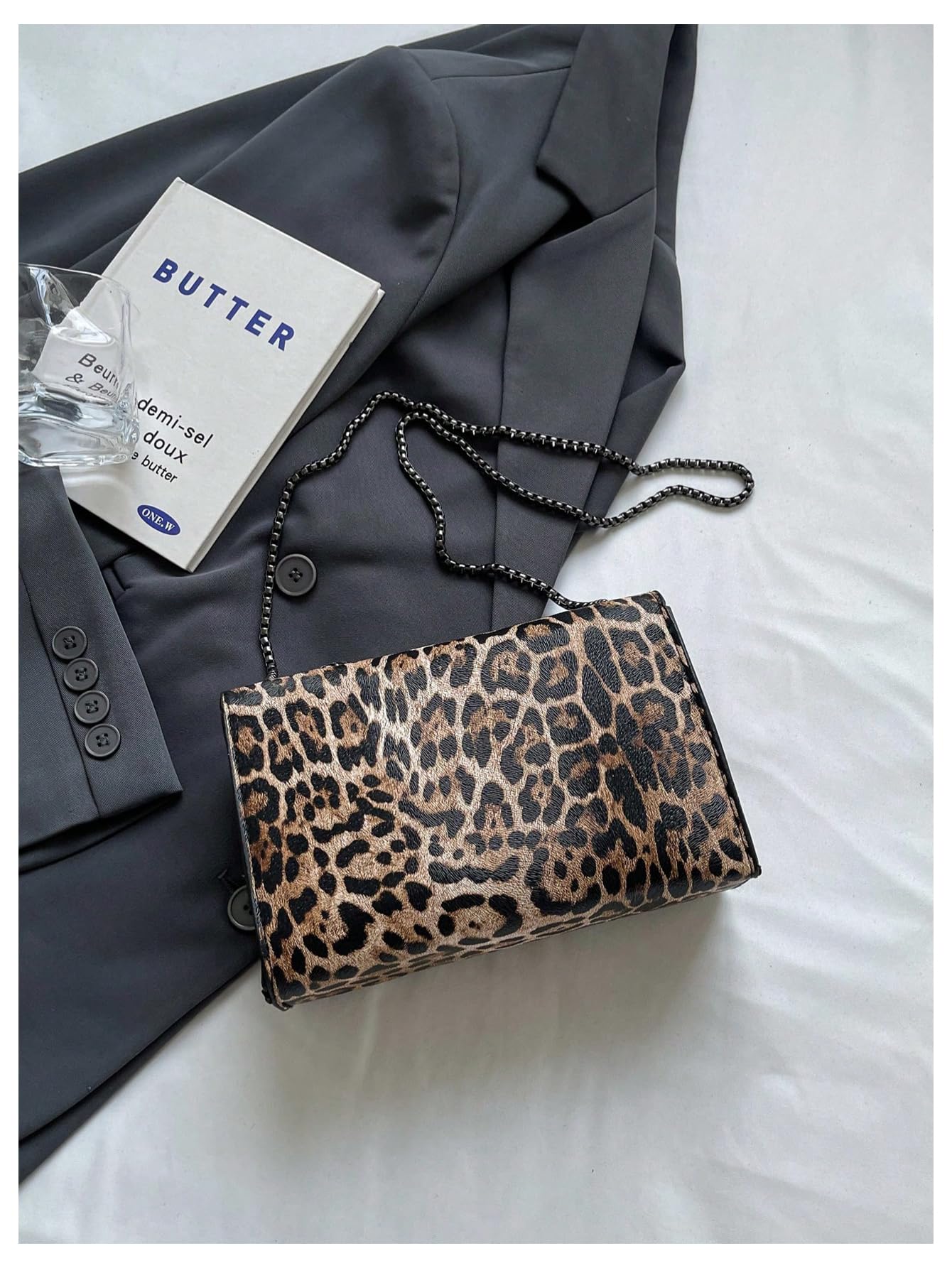 RoseSeek Bolso de mano de piel con estampado de leopardo y hebilla de metal para mujer