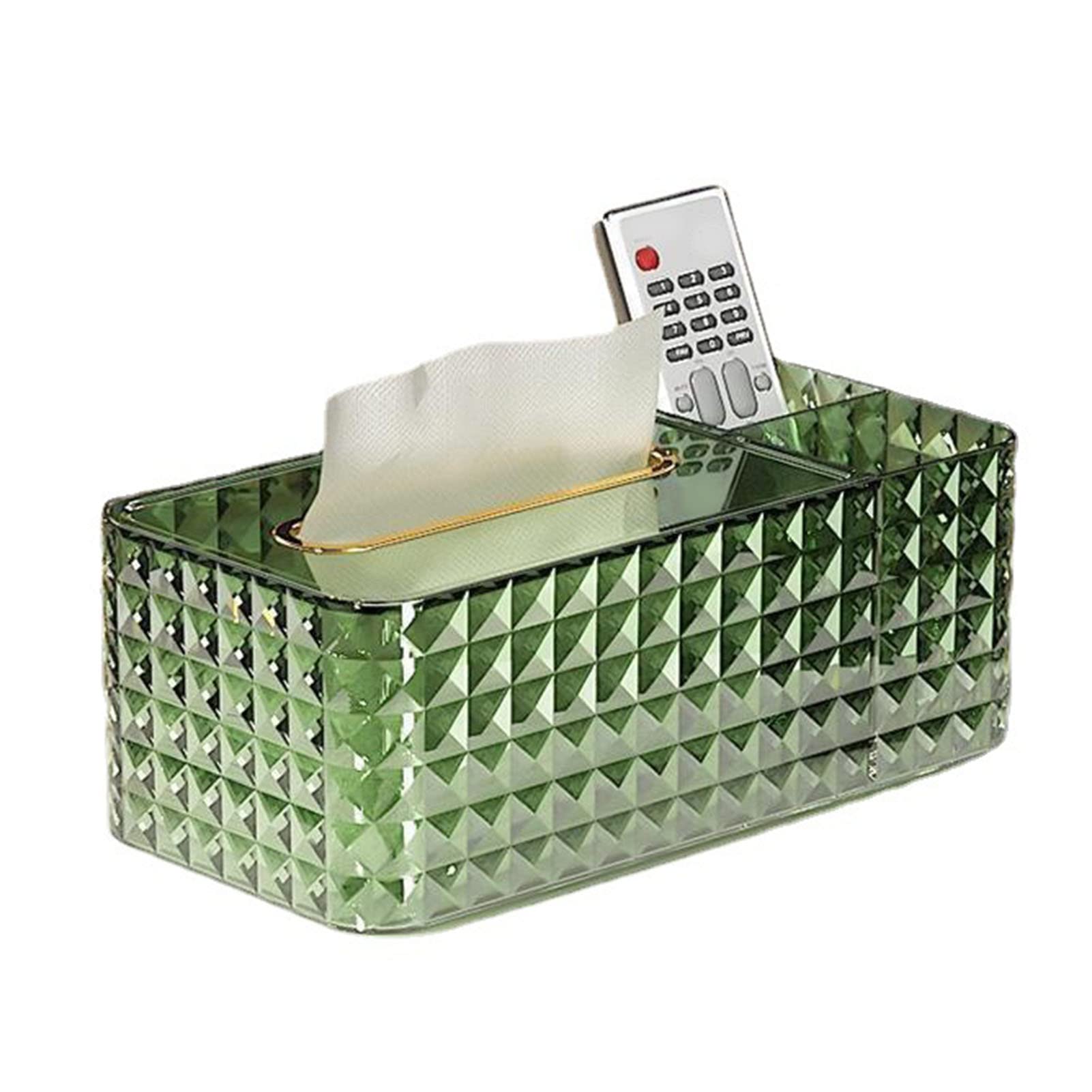 Zerodis Tissue Box Holder, 2 Compartments Storage Design Tissue Box Cover Wide Mouth Rectangular Napkin Dispenser Holder for Putting Remote Control Pen Makeup Brushes (Green)