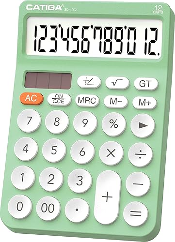 Miniatura 14 de CATIGA Calculadora de escritorio de 12 dígitos, calculadora básica de escritorio con pantalla LCD grande, botones grandes, 4 funciones, energía dual