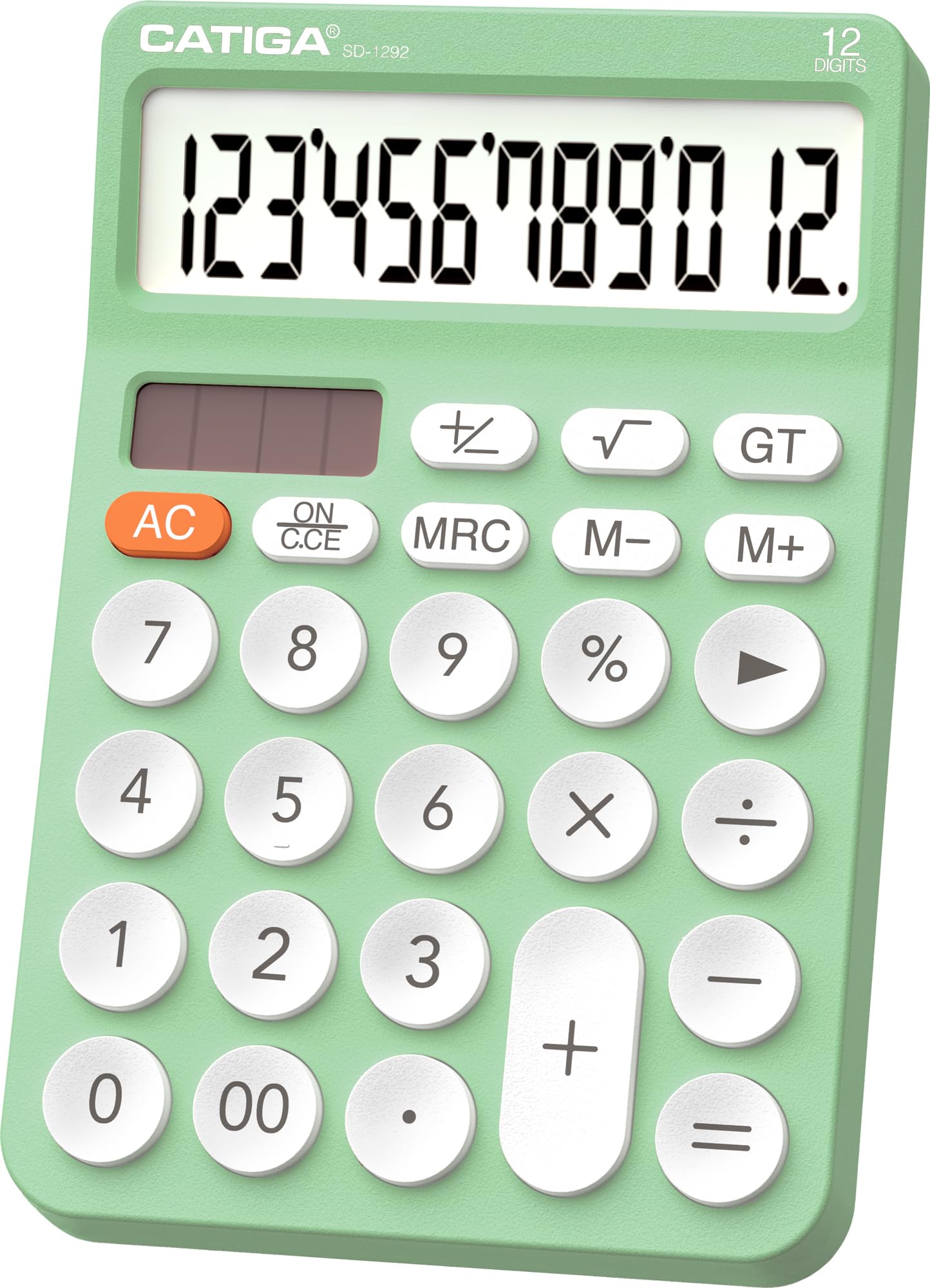 CATIGA 12 Digit Desktop Calculator with Large LCD Display, 4 Funtions Calculator, Round Design Big Button, Solar and Battery Dual Power, Standard Function for Office, Home, School, SD-1292