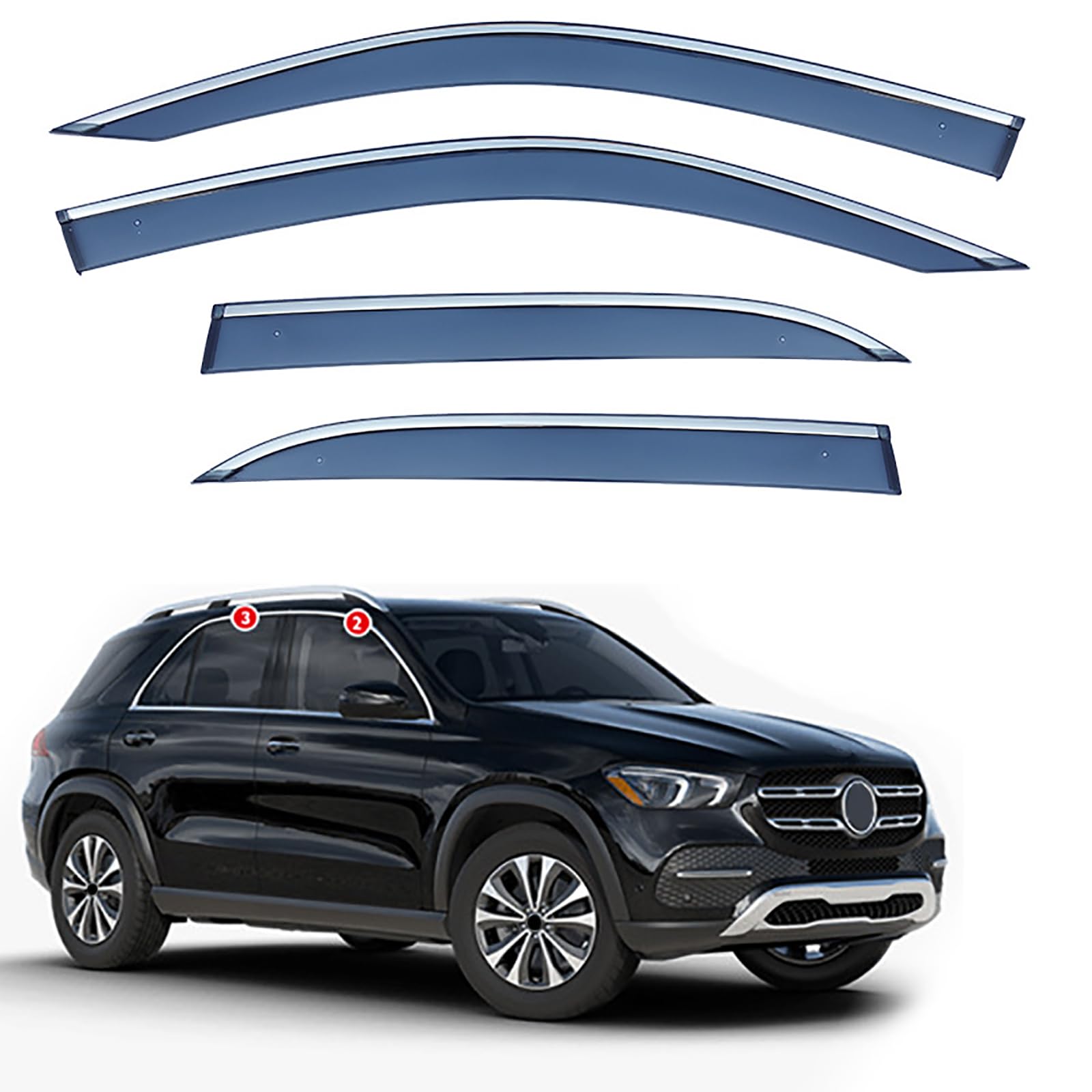 ZDPFDC Car Wind Deflectors for Mercedes-Benz GLE-Class SUV MK4-W167 2020-2023 2024, Front Rear Side Window Visor Rain Smoke Guards Car Accessories