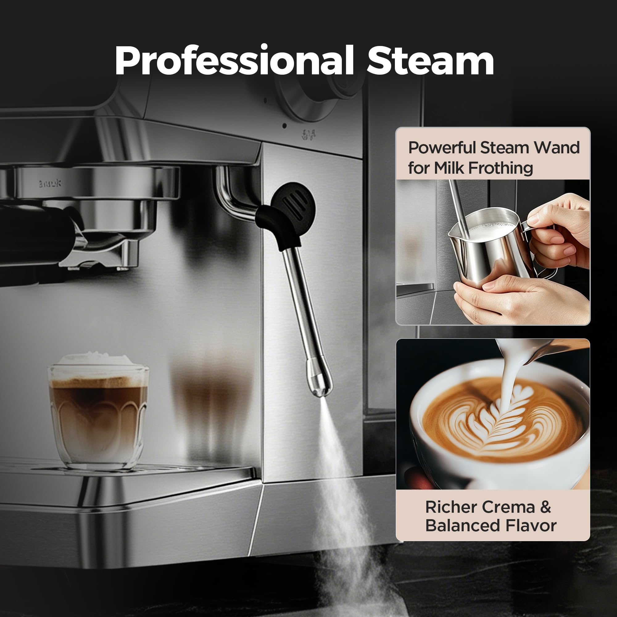 CAFELFFE Máquina de café espresso profesional MK-903 de 20 bares con molinillo incorporado, cafetera con modo caliente/frío y potente espumador de leche para latte/cappuccino, tanque de 1.8L y 1500W