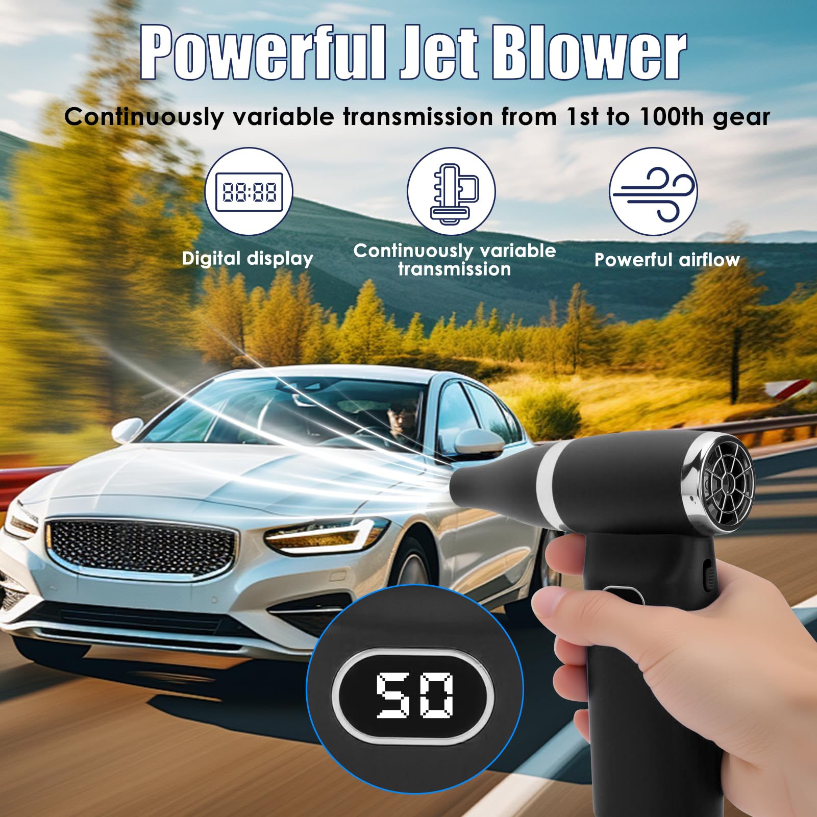 Air Duster - Ventilador de aire comprimido (11000 rpm, potente turboventilador, sin niveles, recargable, con indicador digital LED, para casa y coche)