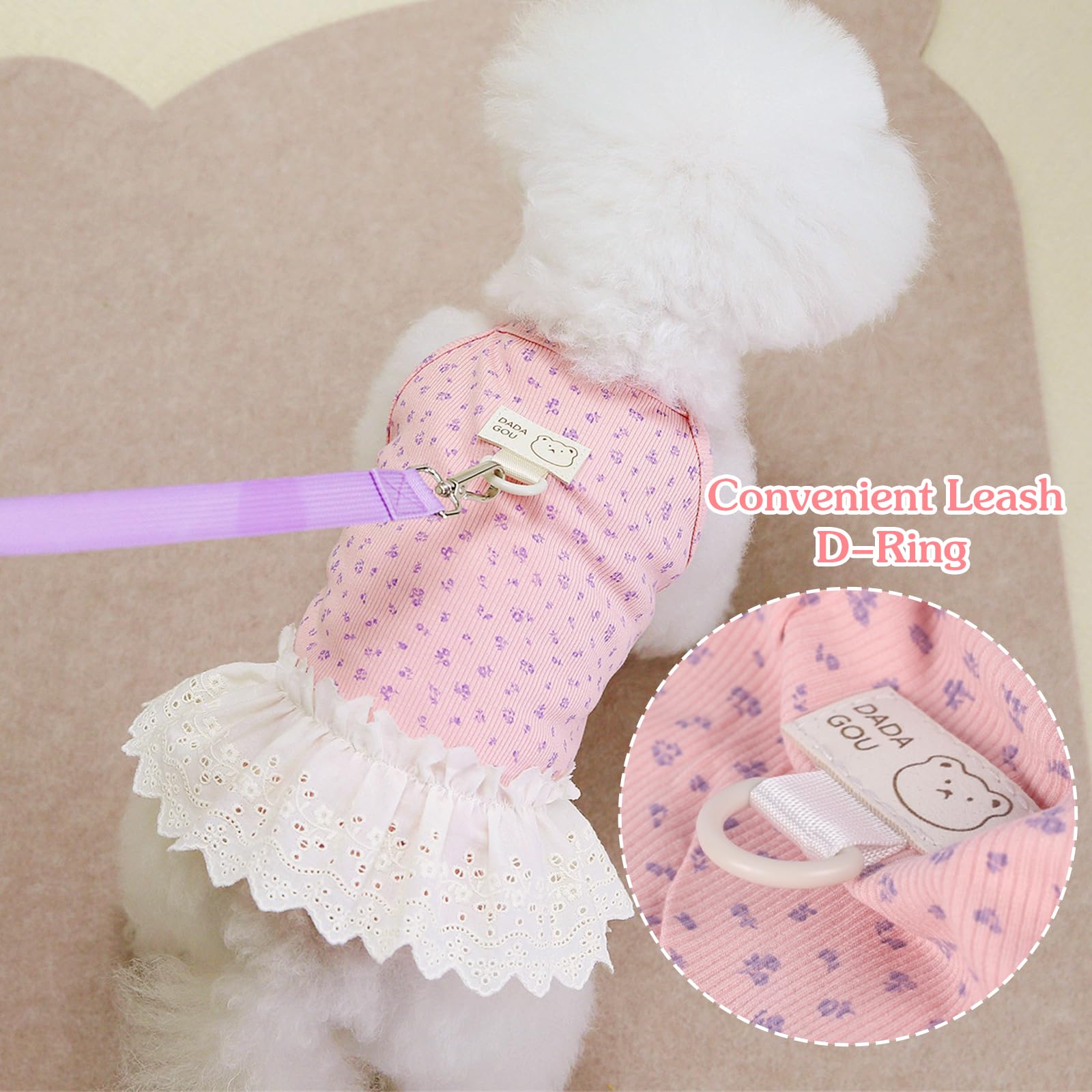 Yaopelky Dog Summer Clothes for Small Medium Dogs Cat Daisy Flower Cute Pet Dress with D-Ring Sleeveless Puppy Outfits Doggy Shirt for Shih Tzu Yorkie Chihuahua Colthe (Pink - Image 3