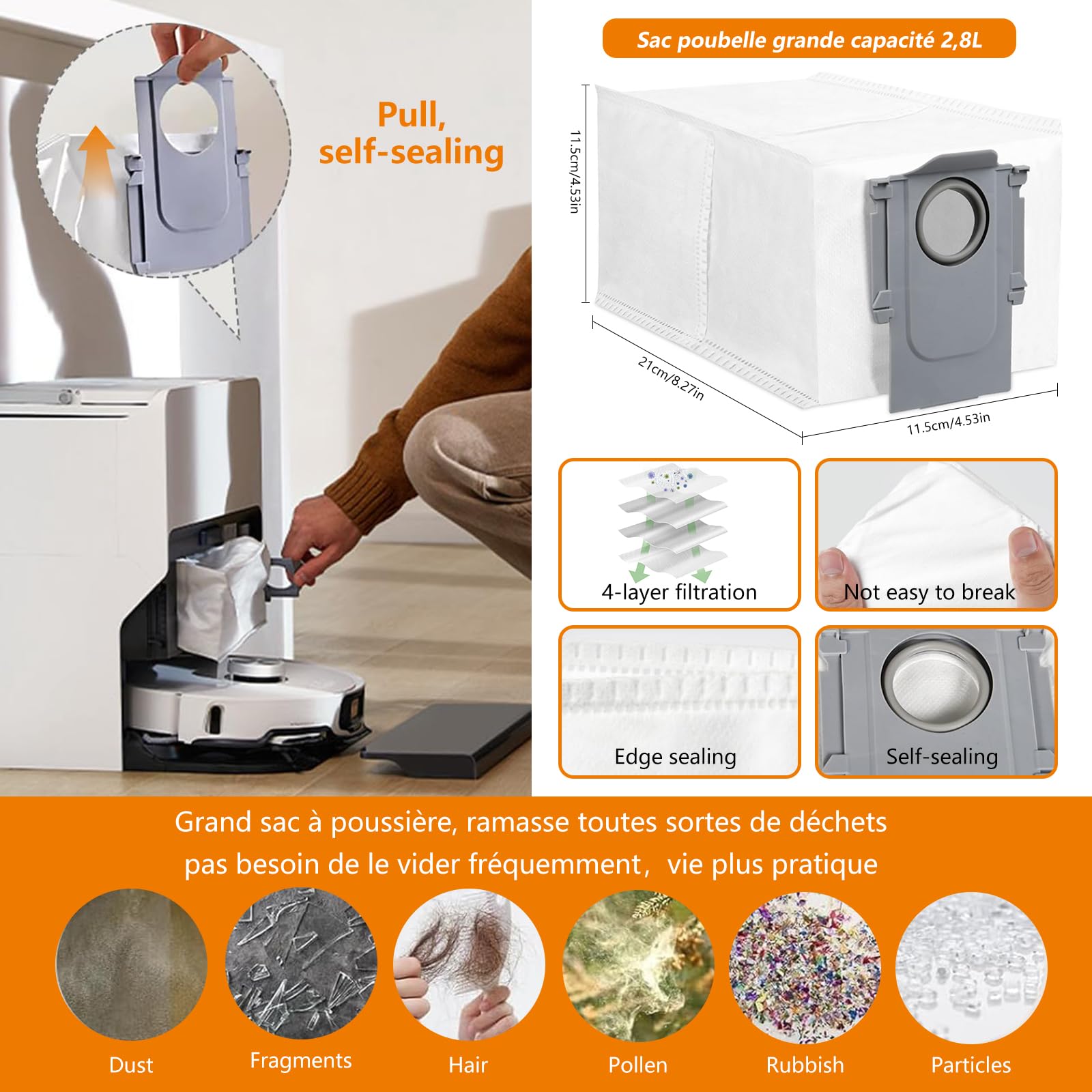 S8 Maxv Ultra Accessoires pour Roborock aspirateur，S8 Max Ultra pièces de Rechange : 2 brosses principales, 6 brosses latérales, 4 filtres Hepa, 4 + 4 Chiffons de Nettoyage, 6 Sacs à poussière-30pcs