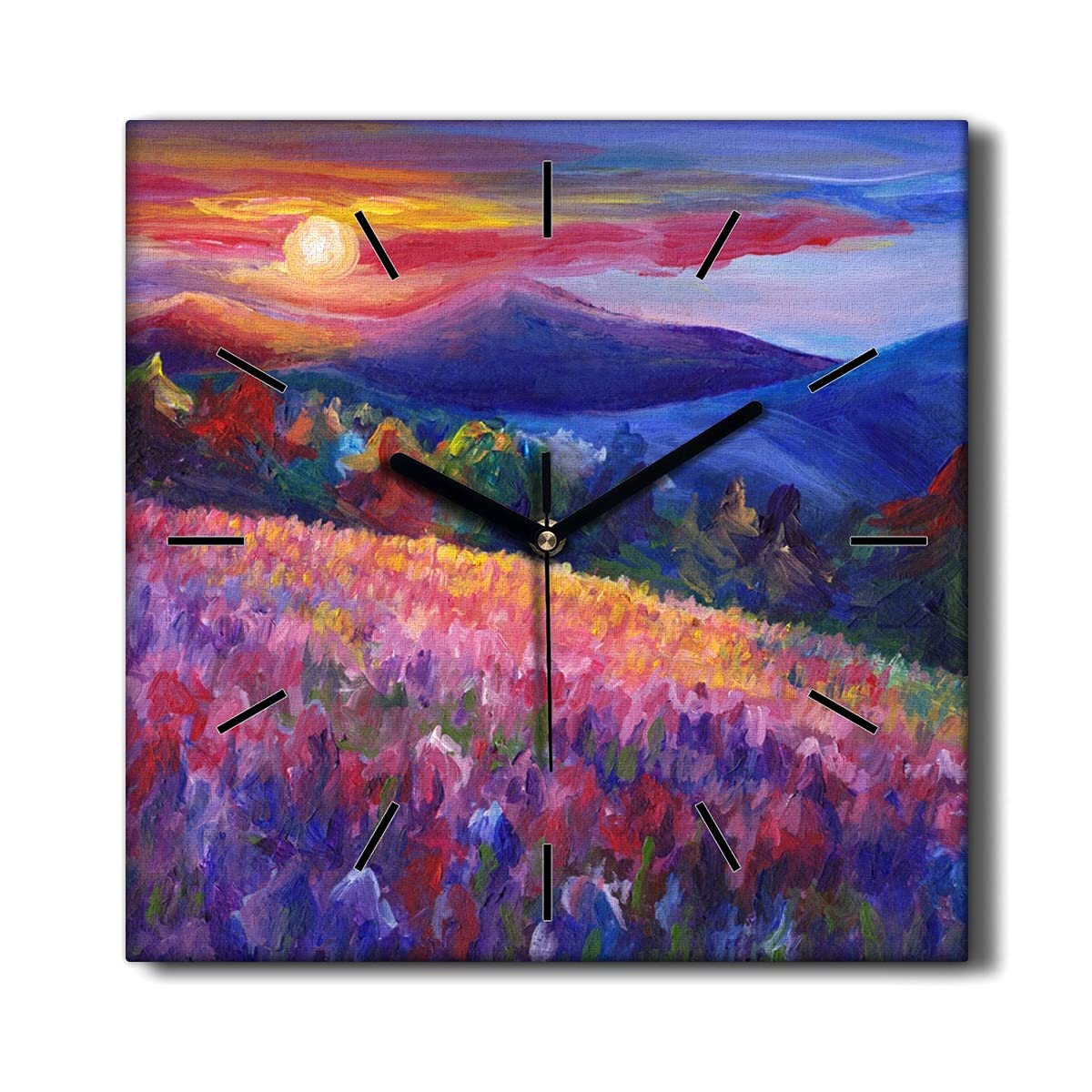 Horloge sur Toile Montagnes Prairie Décoration Murale Salon