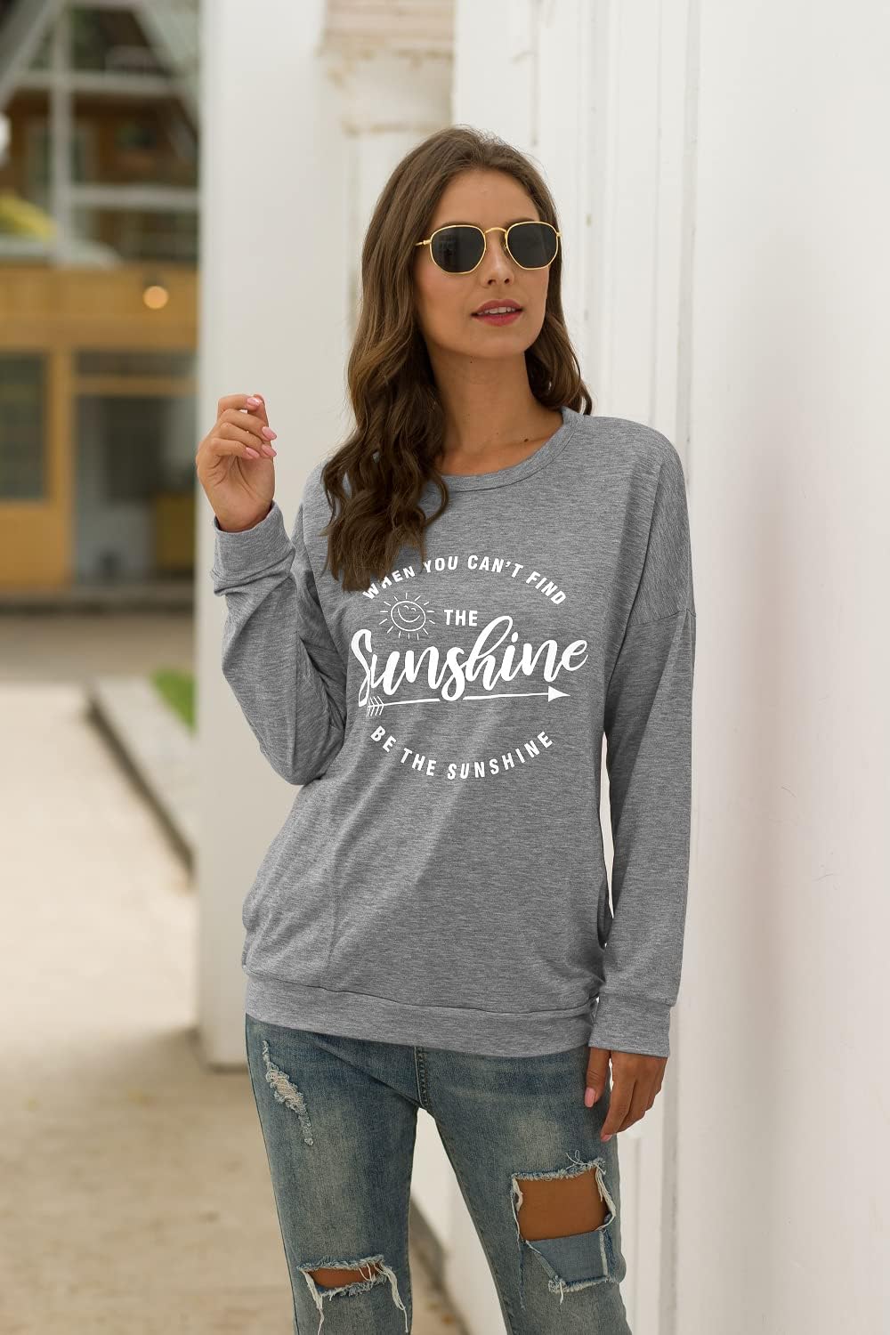 Muicy Womens Sunshine Shirt Casual Long Sleeve Shirt Tops Trendy Loose Fit Sweatshirts Tunic Tops with Pockets - Image 2