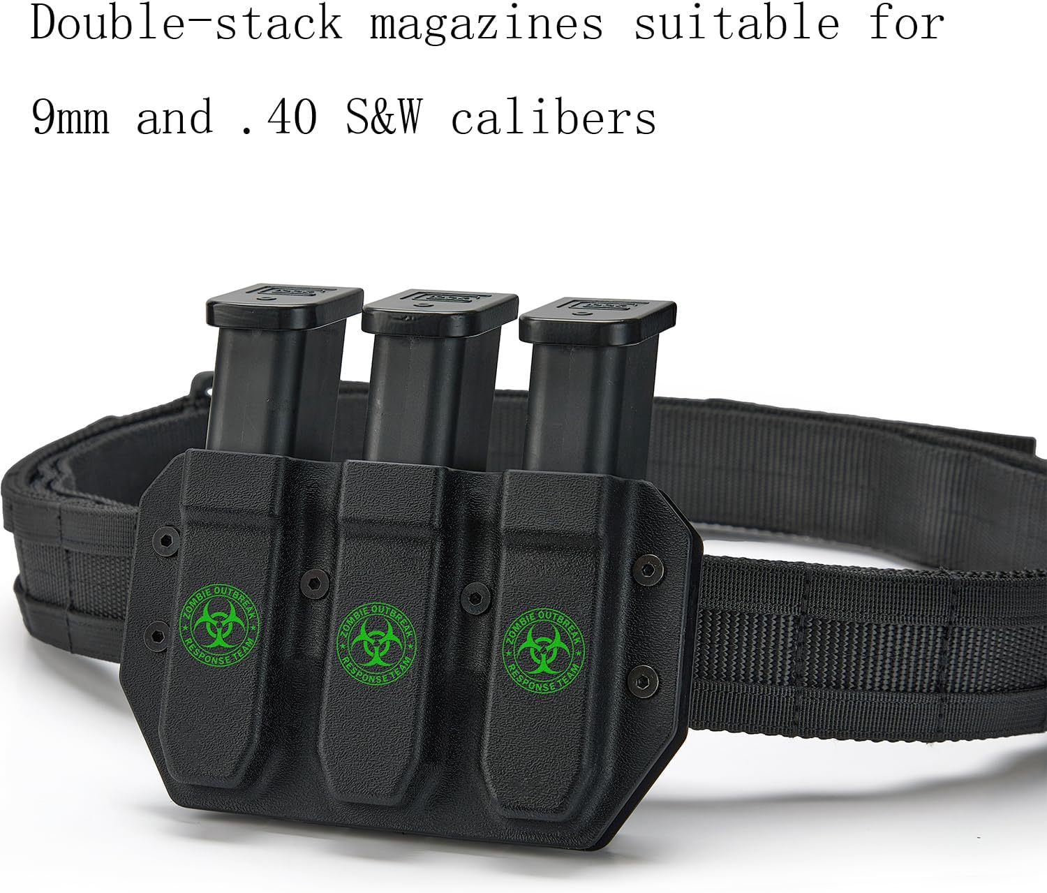 OWB Magazine Holster for 9MM .40 S&W Double-Stack Mags, Tactical Triple Mag Pouch - Belt-Only Adjustable Clip (Fits Up to 2.25" Belts)& Universal Retention Fit