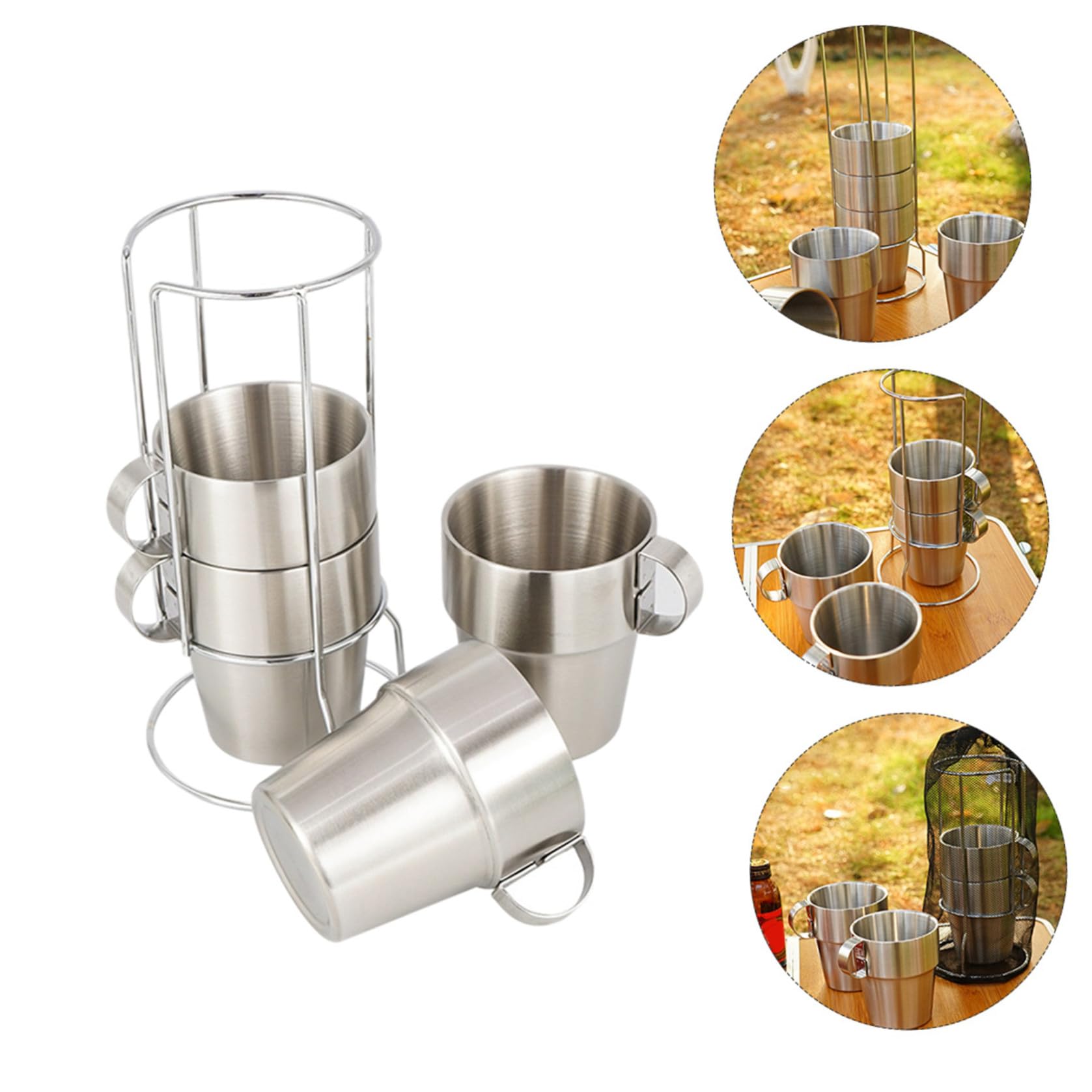 Doppelwandiger Isolierbecher aus Edelstahl 1 Satz mit Praktischem Griff und Hitzeschutz für Outdoor Camping und Picknick