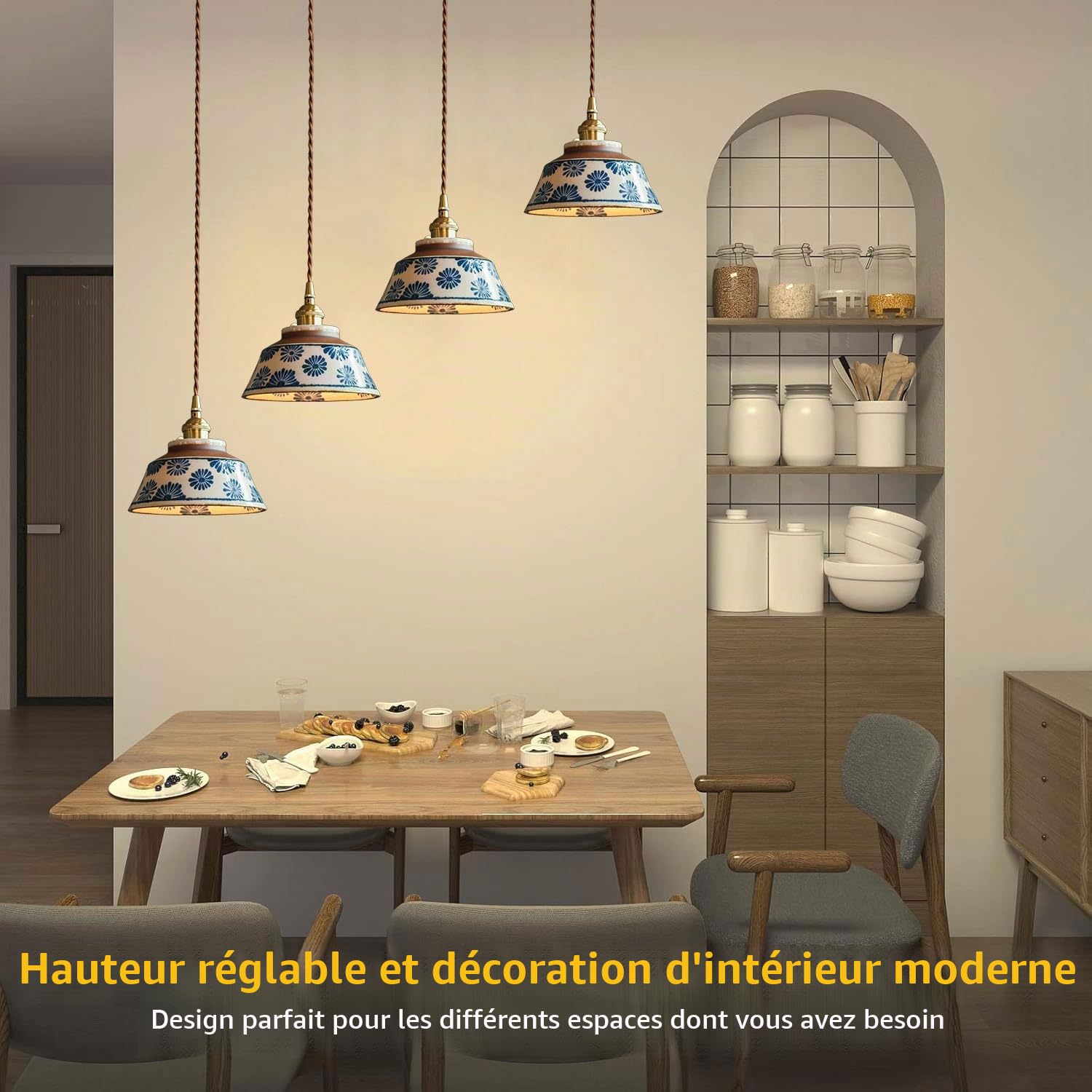 Suspension Lustre Moderne en Porcelaine Bleue Et Blanche, Classique en Céramique, Petit E27 1 Lumière, Semi-Intégrée, Lampe À Suspension Hôtel Café
