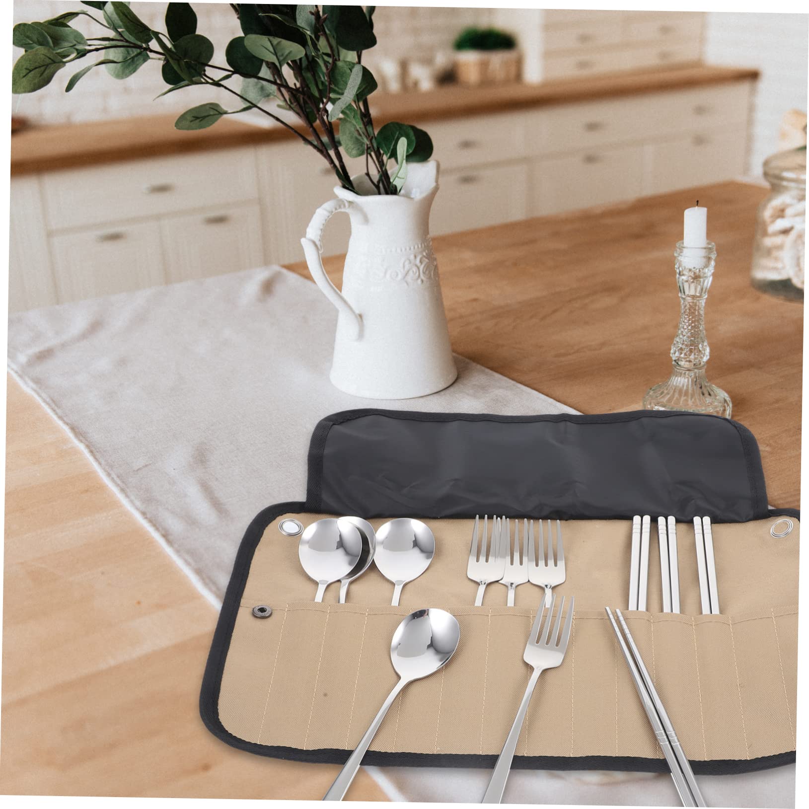 Toyvian Campingbesteckset aus Edelstahl mit Geschirrtasche Multifunktionales Picknickgeschirr für Sommeratmosphäre Leicht zu Reinigen und Einfach zu Tragen für Haushalt und Bbq