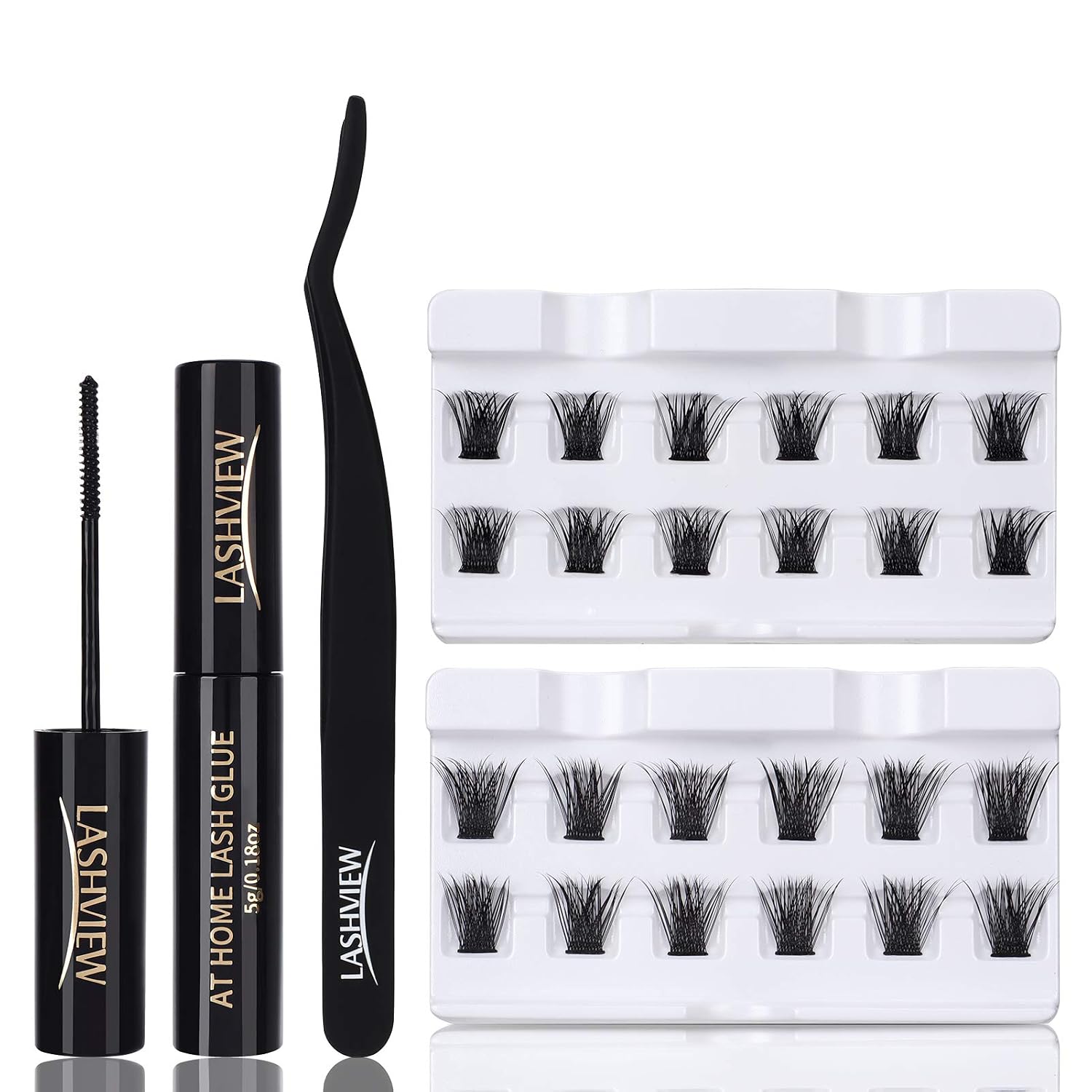 LASHVIEW Individual Lashes Kit,Cluster Lashes,DIY Lash Extension Kit for Home Use,Lash Extension Kit for Beginners,Self Application,Sensitive Cluster Lash Glue