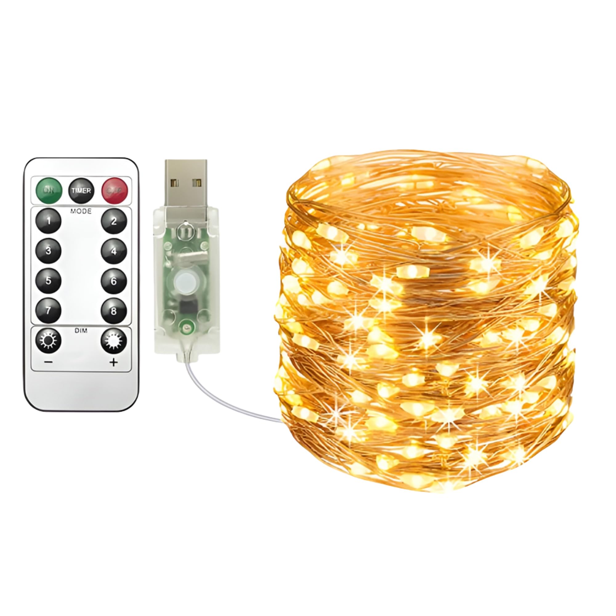Clearhill Warm White Usb Fairy Lights 1Pack,33Ft/10M 100Led Usb Cooper Wire String Lights With Remote Control, 8 Modes, Timing & Dimmable For Christmas Bedroom Indoor Outdoor Decor