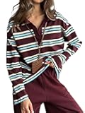 Womens Long Sleeve Polo Shirts Vintage Striped Collared Sweatshirt Loose Fit 2000s Y2k Summer Tops 2025 Trendy