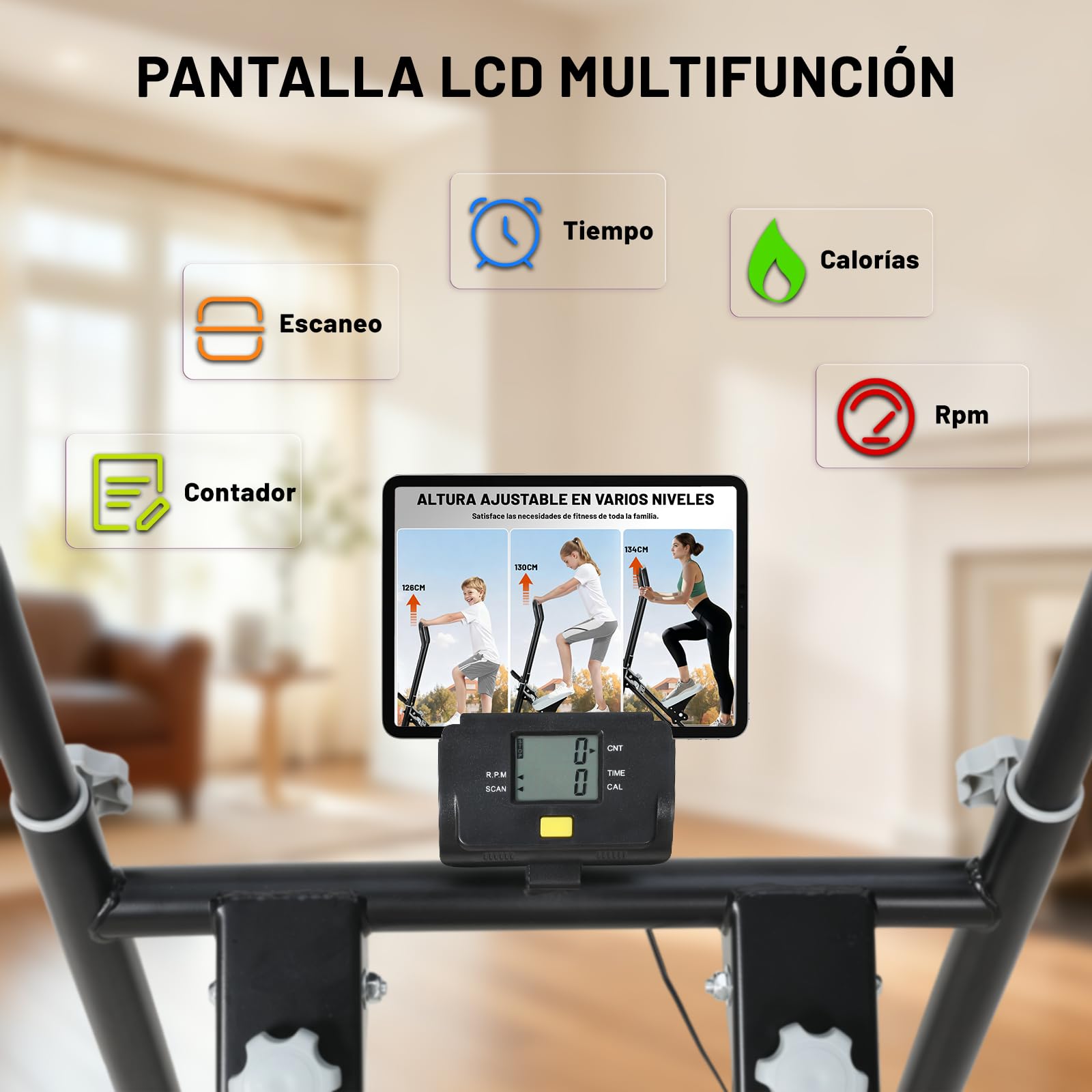 Stepper Fitness Casa con Reposabrazos y reposapiés ajustable de 3 niveles,Stair Stepper con pantalla LCD,Maquina De Subir Escaleras,Escalador De Fitness Plegable,Máquinas De Step Para Fitness