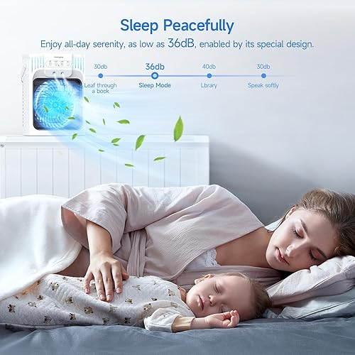 Miniatura 3 de VICELEC Ventilador de aire acondicionado portátil con control remoto, silencioso con 3 velocidades, ventilador evaporativo de 40.6 fl oz con 3