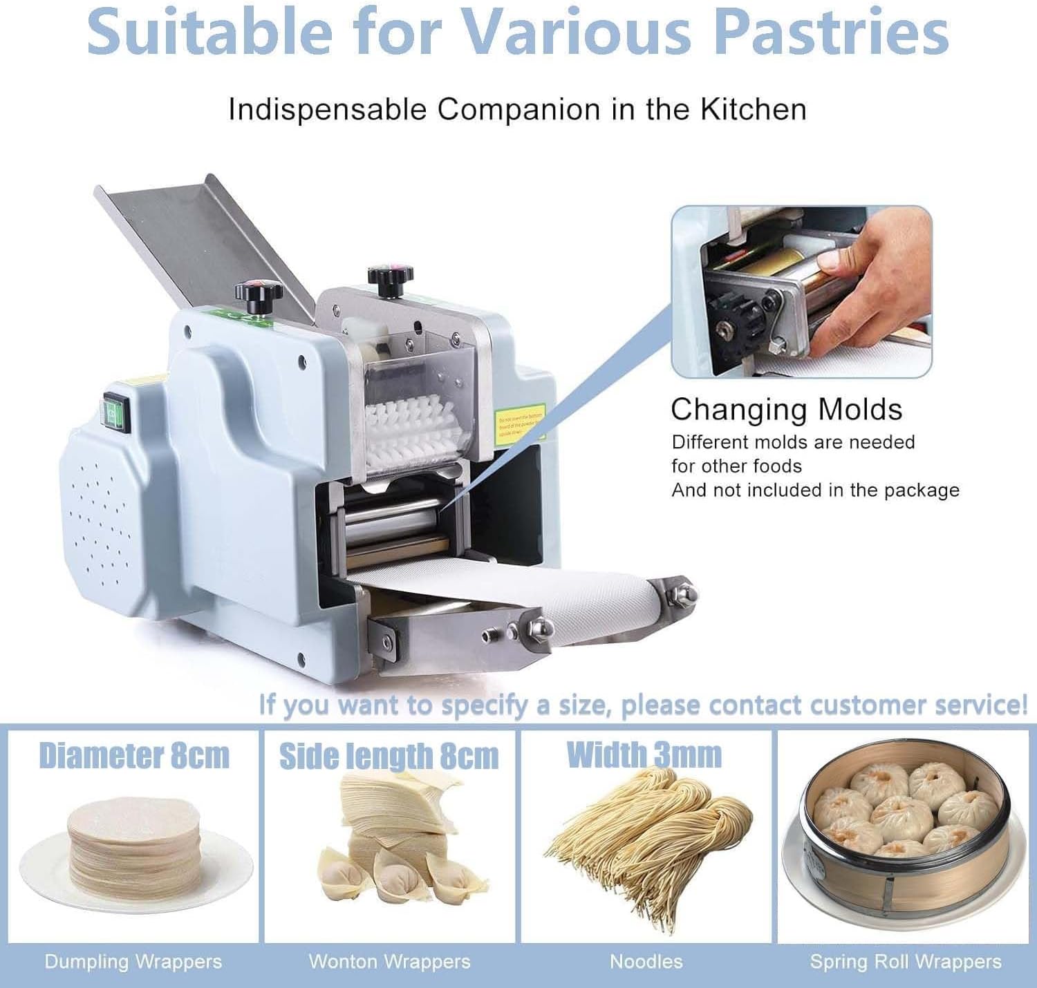 Automatic Dumping Wrapper Machine, 140W Electric Dumpling Wrapper Maker, 50-60PCS/Min Commercial Dumpling Skin Machine With 1 Mold, for Commercial Household Restaurant(Noodles)