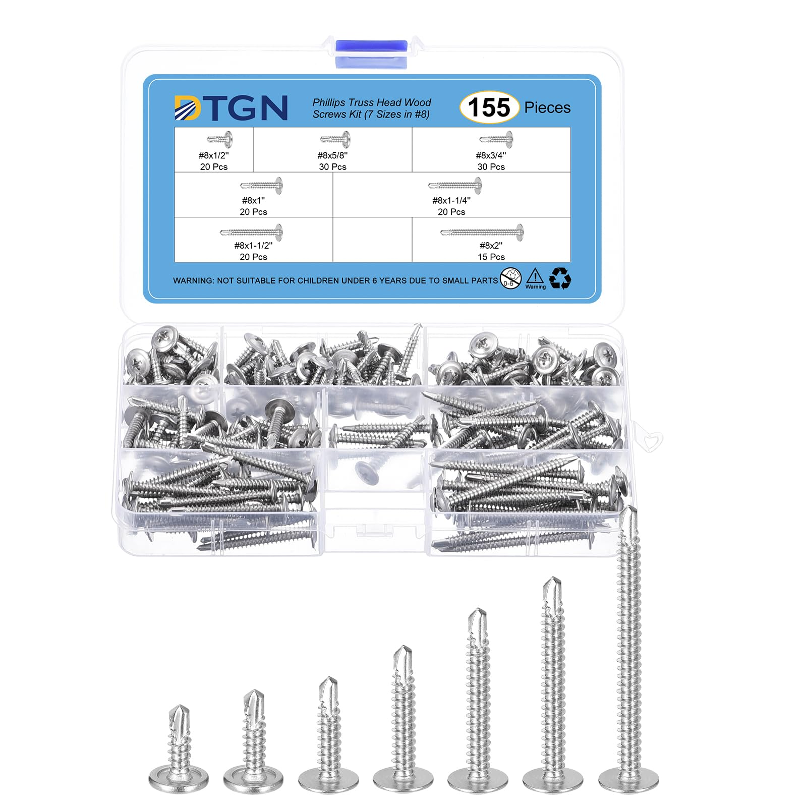 DTGN Wood Screws Assortment Kit, 155Pack, for Wood Furniture