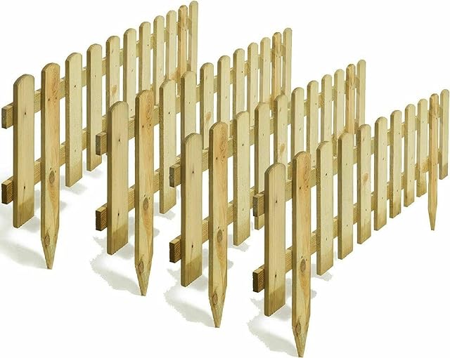 AAMEN 4-Pcs Wooden freestanding Picket Fence Panels - Natural Wood Color Decorative Logs For Lawn, Backyard, Garden Edging Border - Composite Fence Panels_30x120cm (Approx.)