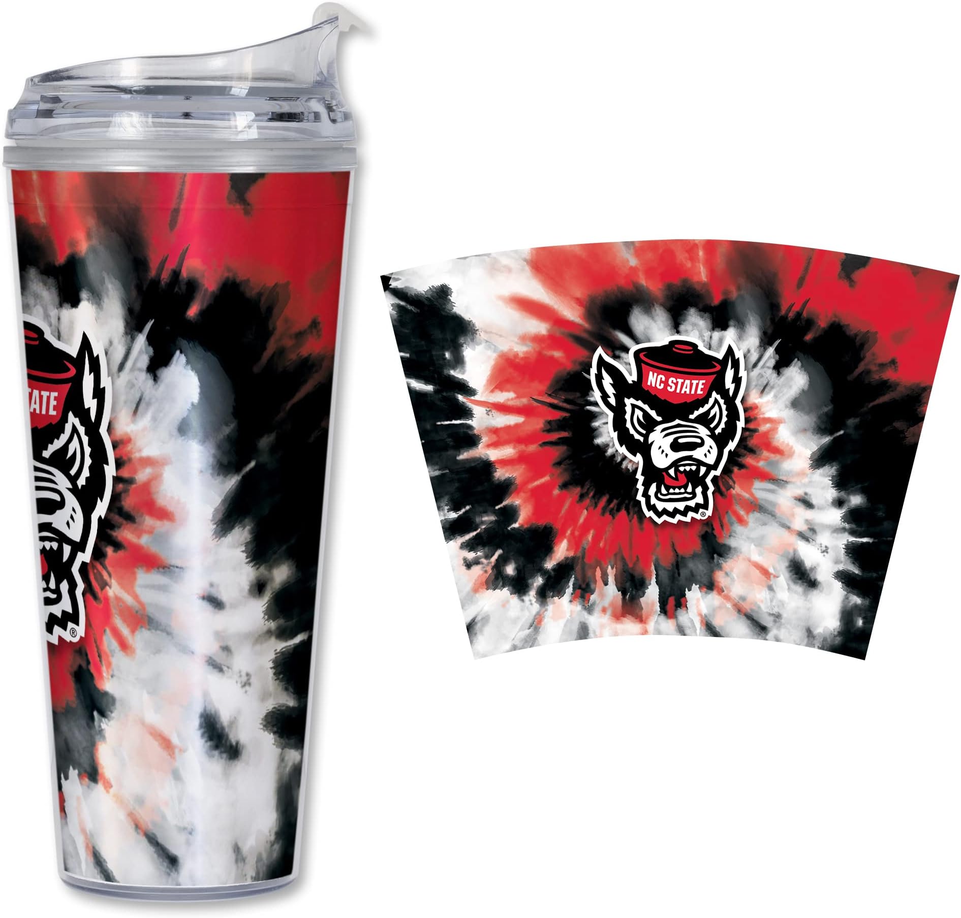 Rico IndustriesNCAA Glitter 24oz Acrylic Glitter Tumbler with Hinged Lid, Officially Licensed Double Wall Tumbler with Straw