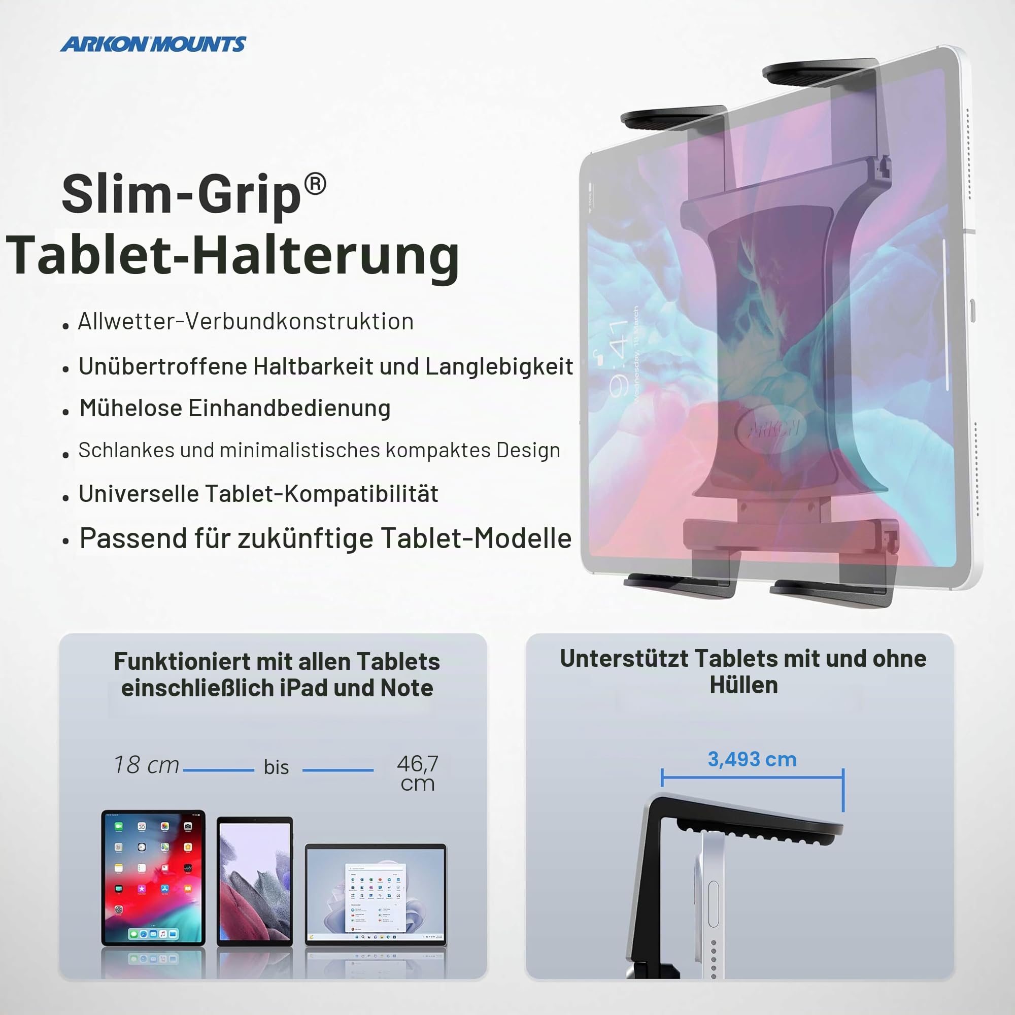 ARKON TAB086-12 Heavy Duty Tablet-Halterung mit 30,5 cm langem Haltearm für iPad Pro, iPad Air, Galaxy Note 10.1, Retail Schwarz