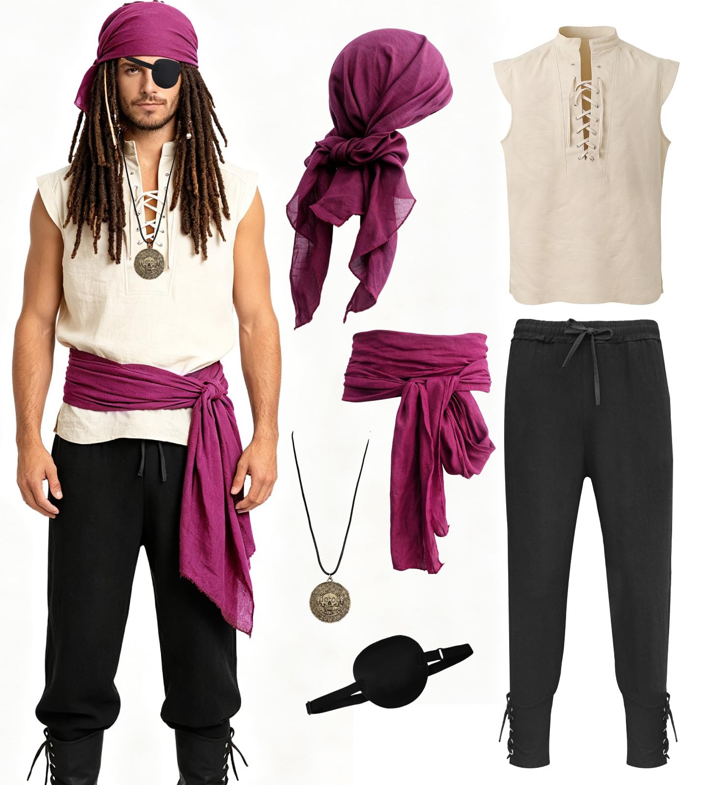 Costume de Pirate pour Homme Style Médiéval Complet avec Accessoires