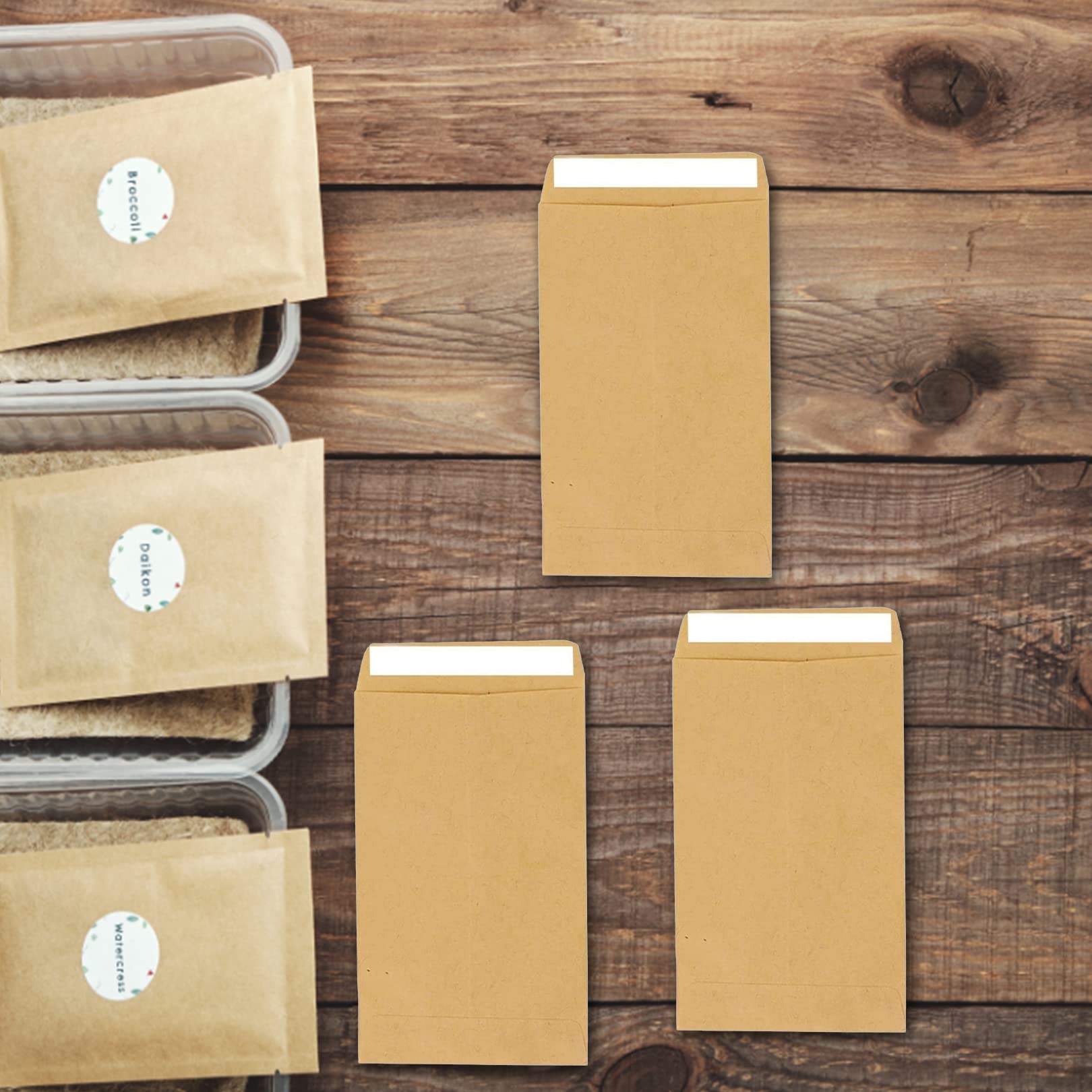 50 Stück Selbstklebende Taschenumschläge, Braun, 6x10 Cm – Ideal Für Samen, Münzen, Perlen & Kleine Gegenstände