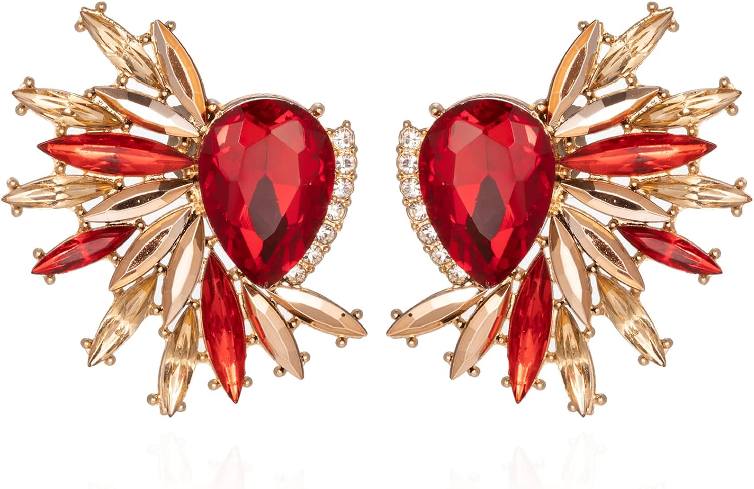 Vintage Rhinestone Statement Earrings Retro Fancy Big Crystal Cluster Drop Dangle Earrings for Women Prom