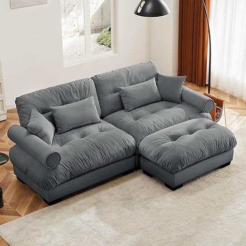 Miniatura 2 de Otomana gris para sofá modular seccional, asiento de tela de terciopelo para sofás seccionales de gran tamaño para sala de estar, dormitorio,