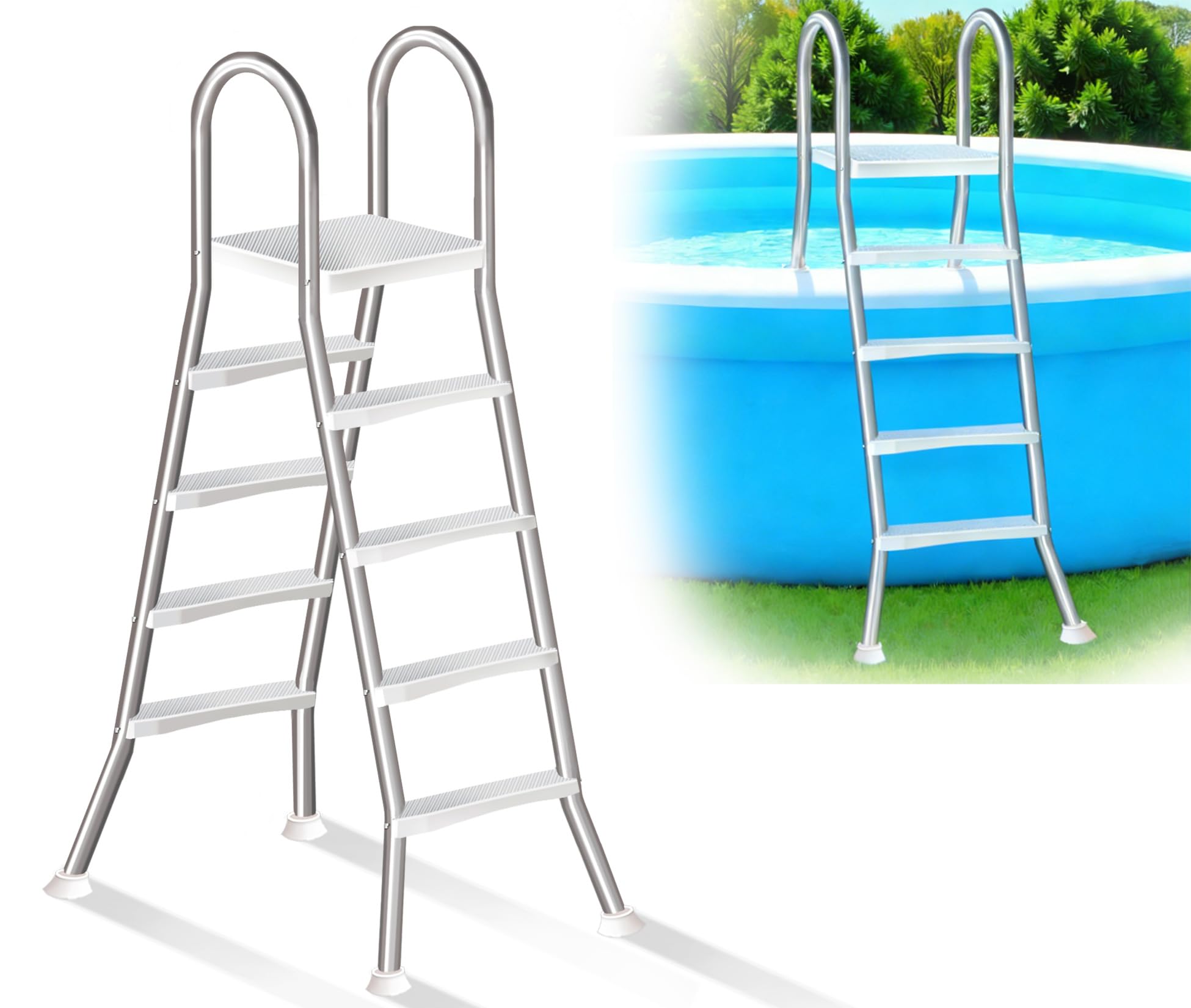 Residential Pool Entry Ladder, 4-Step Stainless Steel Above Ground Pool Stairs, Dual Safety Handrails, Non-Slip Steps, 250kg Load for 135cm High Wall Pool,135cm