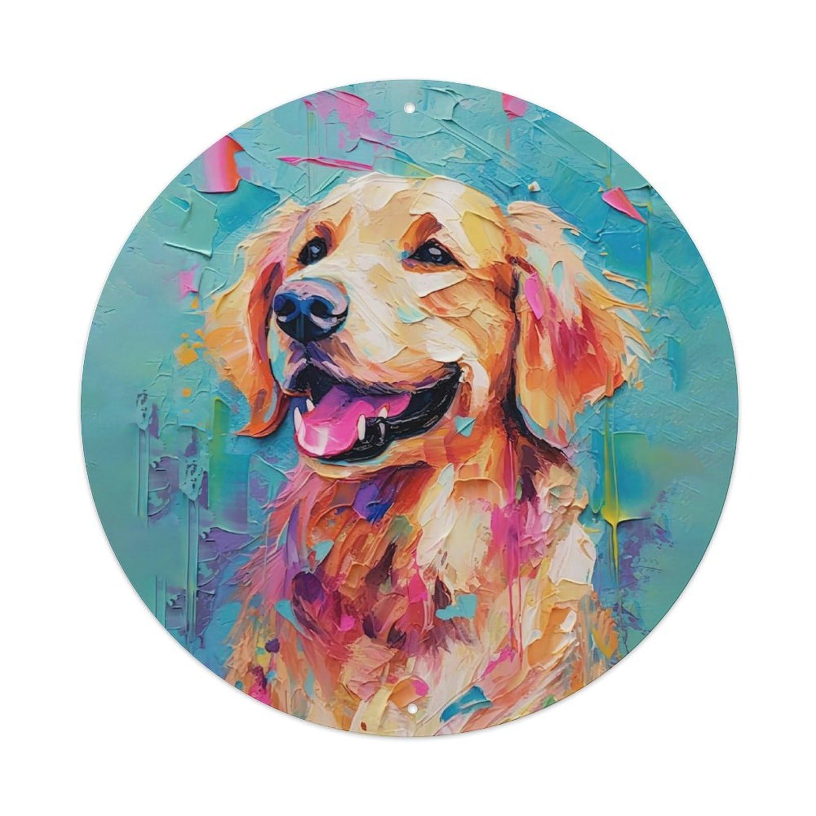 Golden Retriever Dog Cute Oil Painting Style Metal Tin Sign