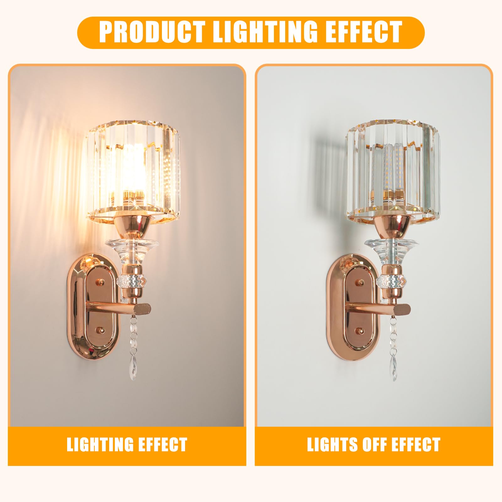 zhxinashu Crystal Gold Wall Light Sconce, E27 Indoor Retro Wall Mounted Lamp - Image 4