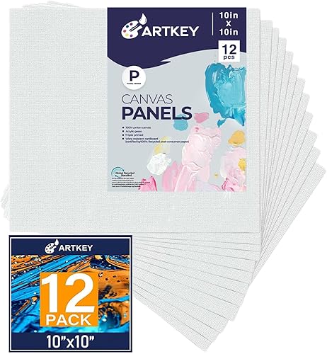 Miniatura 48 de Artkey Paquete de 12 tableros de lona de 5 x 7 pulgadas, 10 onzas, imprimados 100% algodón, lienzos en blanco para pintura, paneles de lienzo