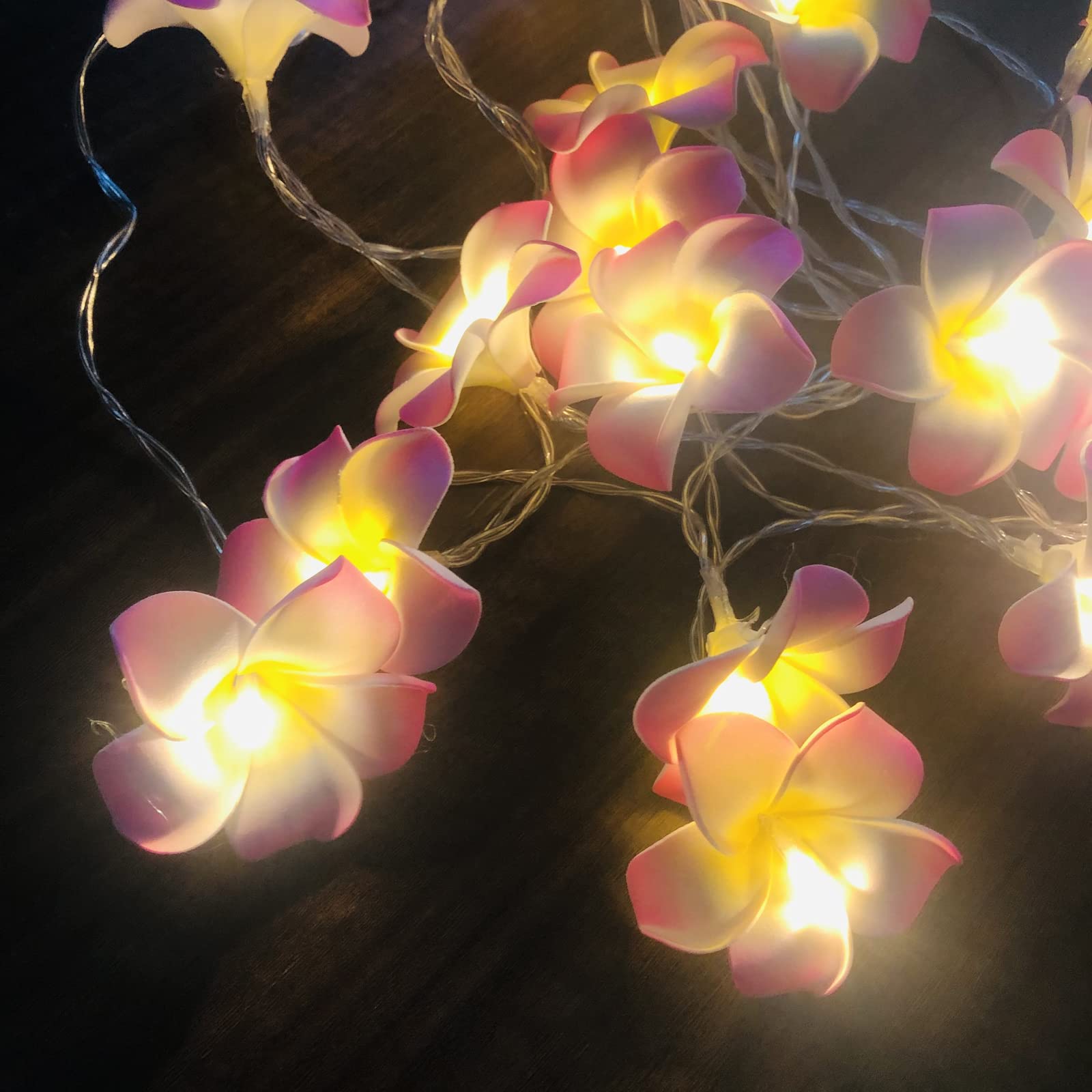 Riaxuebiy LED Plumeria String Lights Frangipani Flower Fairy Lights Eggflower Decorative Garland Battery Operated for Wedding Party Birthday Festival Decor (3m20led, Pink Plumeria) — image 1