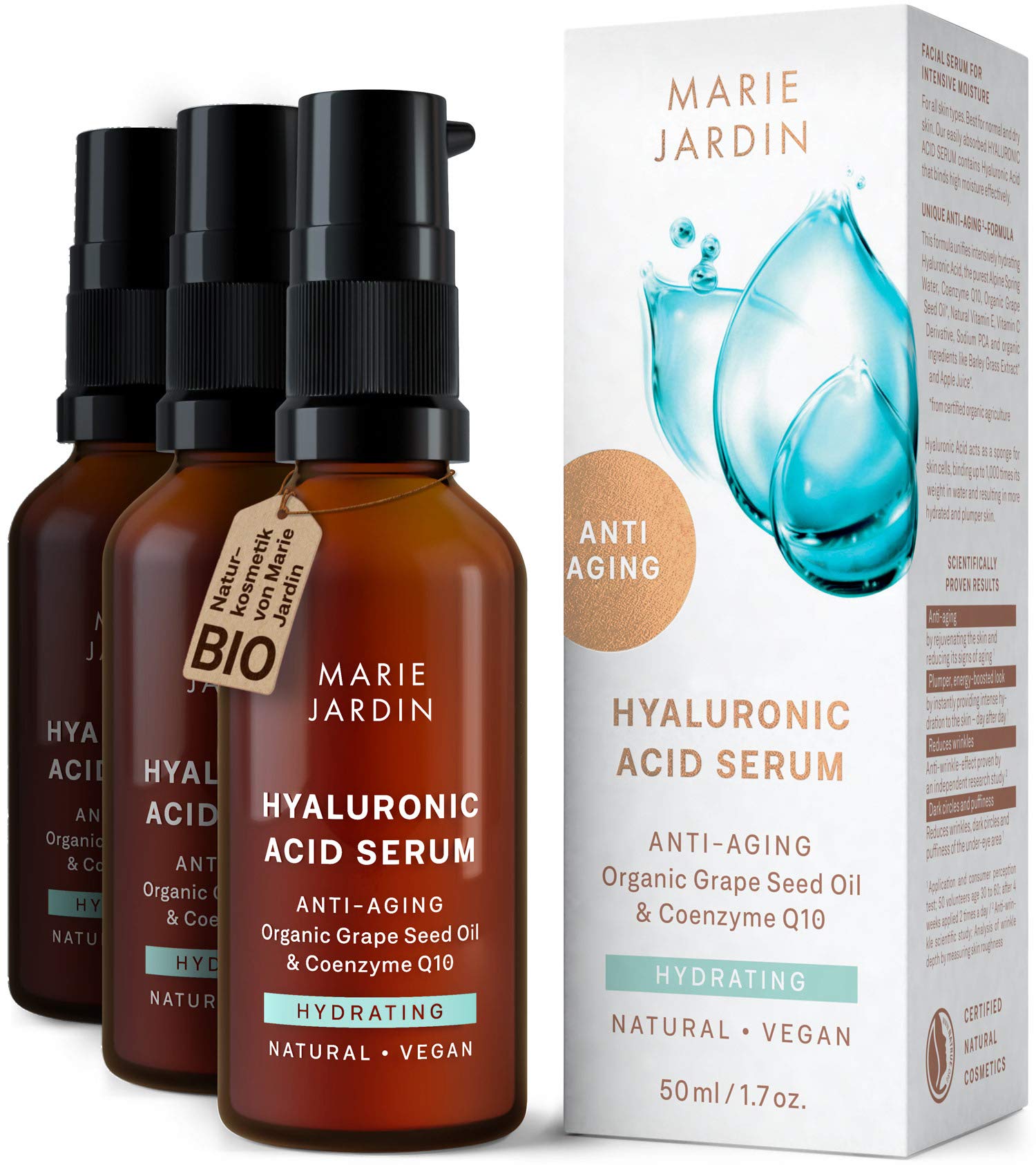 Siero ialuronico con vitamina C e Q10, ad alto dosaggio, 150 ml, con complesso anti-invecchiamento a 5 volte, base per trucco, confezione tripla da 3 x 50 ml
