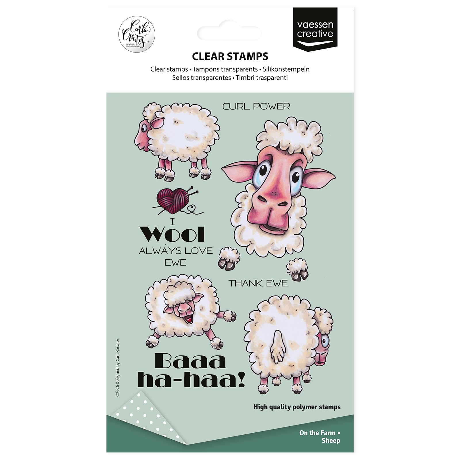 Vaessen Creative Clear Stamps 15 Pcs - Sheep and Texts - Scrapbooking, Stamping and Card Making Supplies for Crafting