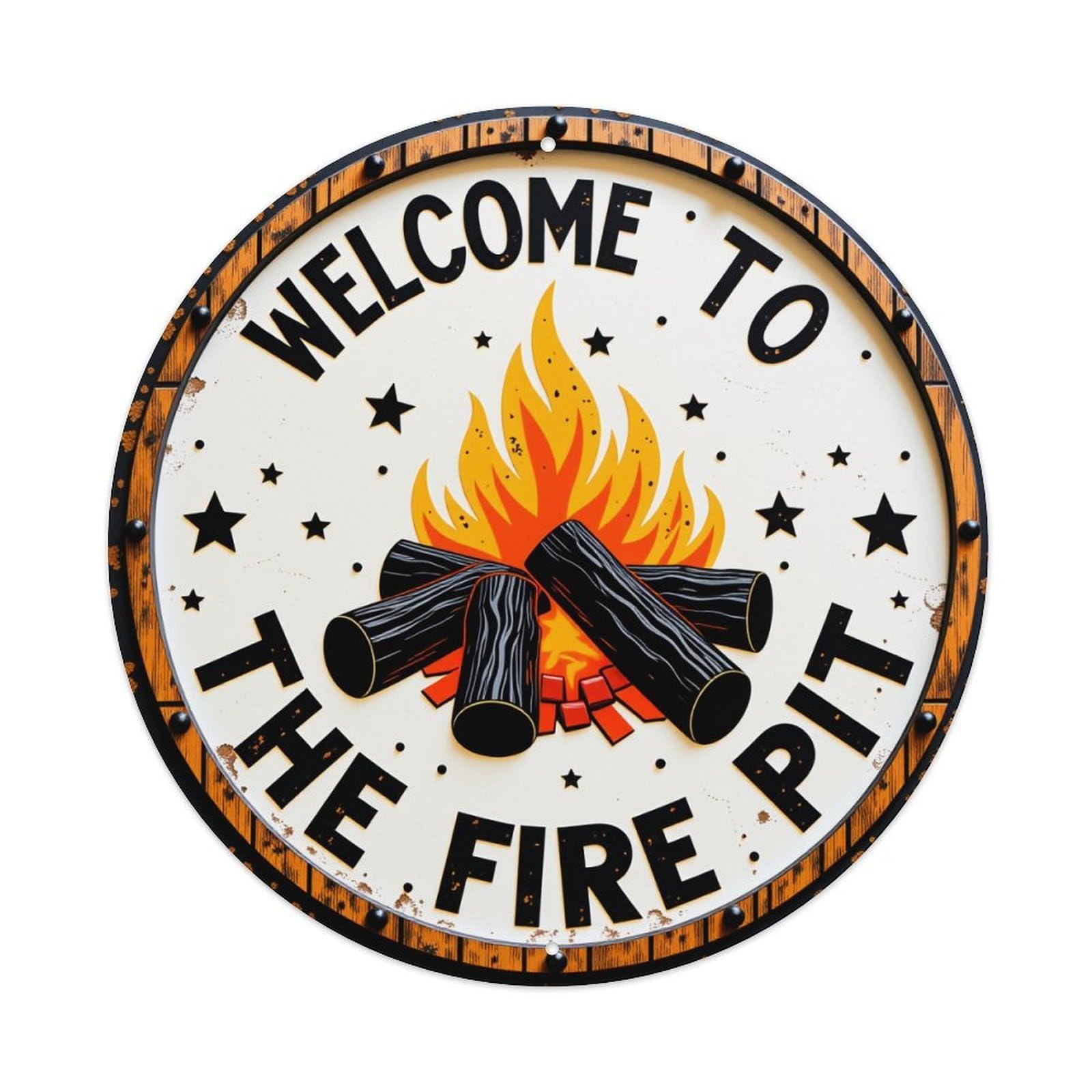 Welcome To The Fire Pit Vintage Round Tin Sign Retro Metal Wall Decor Metal Poster, Home Bar Garage Farmhouse Cafe Wall Art Decoration 8x8Inch
