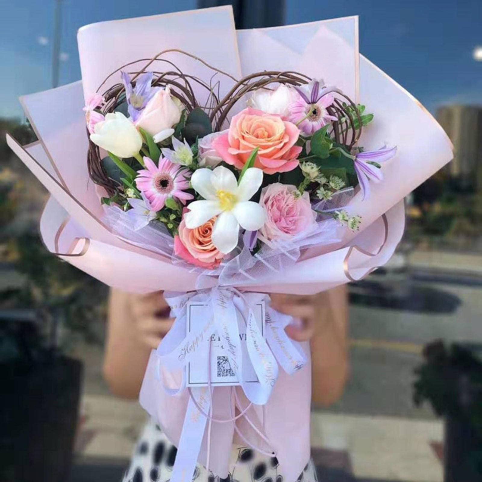 20 Hojas De Papel De Regalo Floral Con Borde Dorado