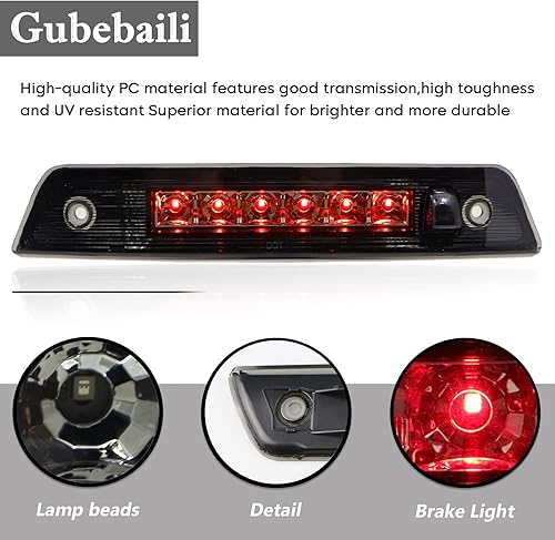 Miniatura 5 de Tercera luz de freno LED, luz de freno trasera de montaje alto, lámpara de carga para Jeep Grand Cherokee 2005-2010 (lente ahumado+carcasa cromada)