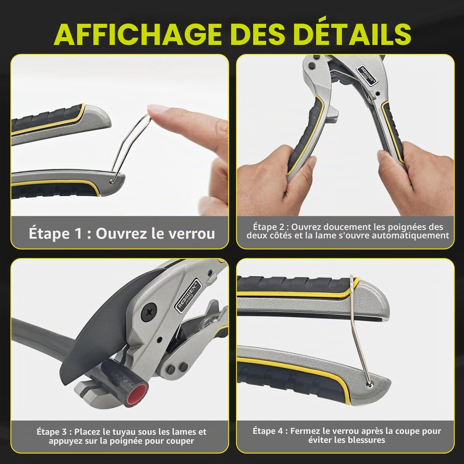 BOOSDEN Pince Coupante PVC 42mm Coupe-Tube Crémaillère Professionnelle | Mécanisme crémaillère coupe nette, lame acier SK5 trempée, coupe 42mm PVC/PP/PE plomberie/électricien/installation