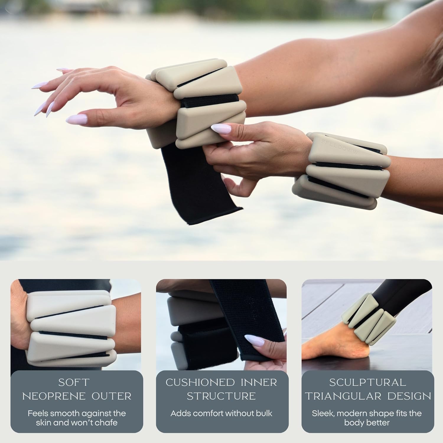 FFLLOOWW Adjustable Ankle & Wrist Weights Set, 2 lbs Each (4 lbs Total), Soft Comfortable Weights for Walking, Pilates, Barre & Home Workouts with Secure Fit for Women & Men