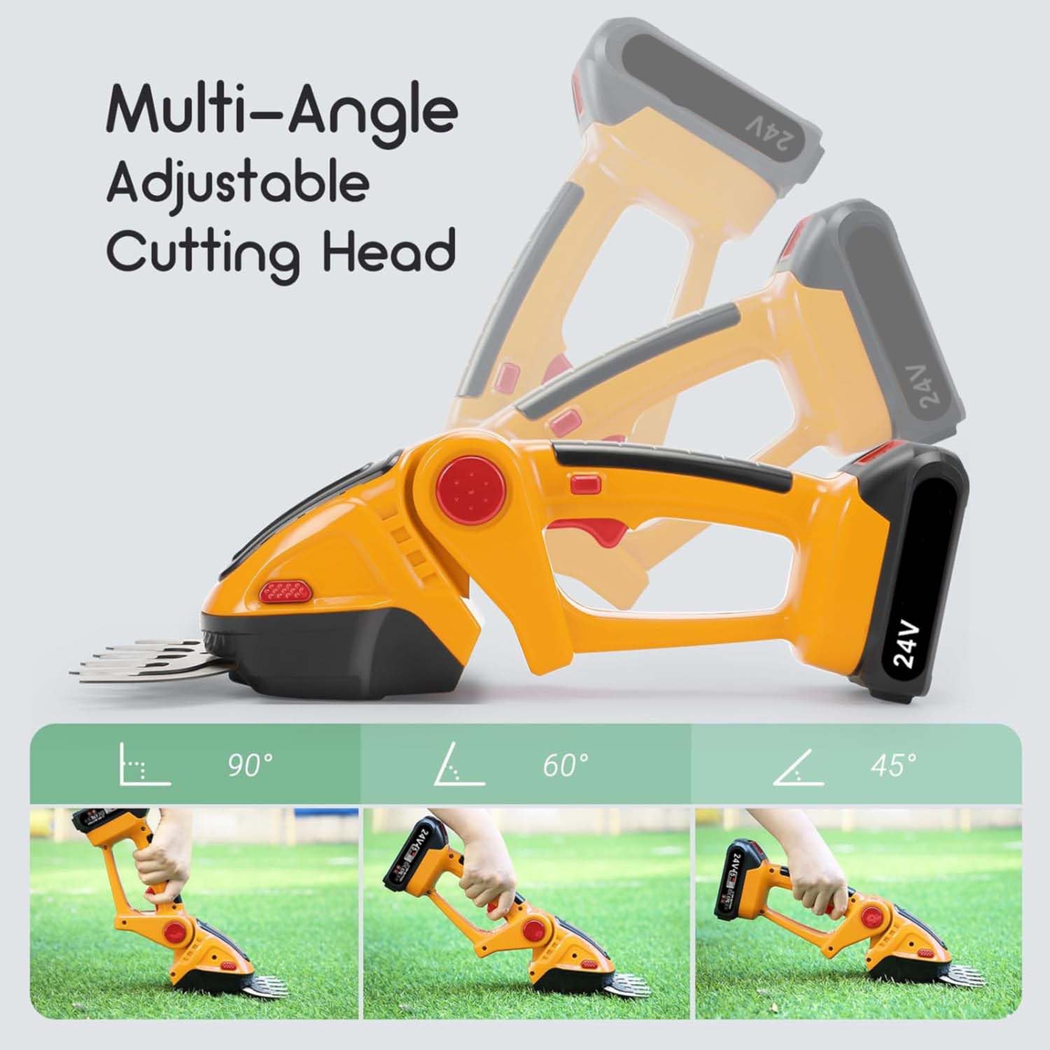 Taille-haie 2 en 1 | Cisaille à gazon réglable 24 V avec 2 lames | Tête réglable, 2 lames, léger, verrouillage de sécurité, sans fil 24 V