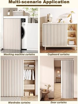 Custom Short Kitchen Cabinet Curtains for Shelves Dust-Proof Waterproof Under Sink Dishwasher Curtain Skirt Privacy Self Cupboard Doorway Curtain for Open Closet Bookshelf(Apricot)