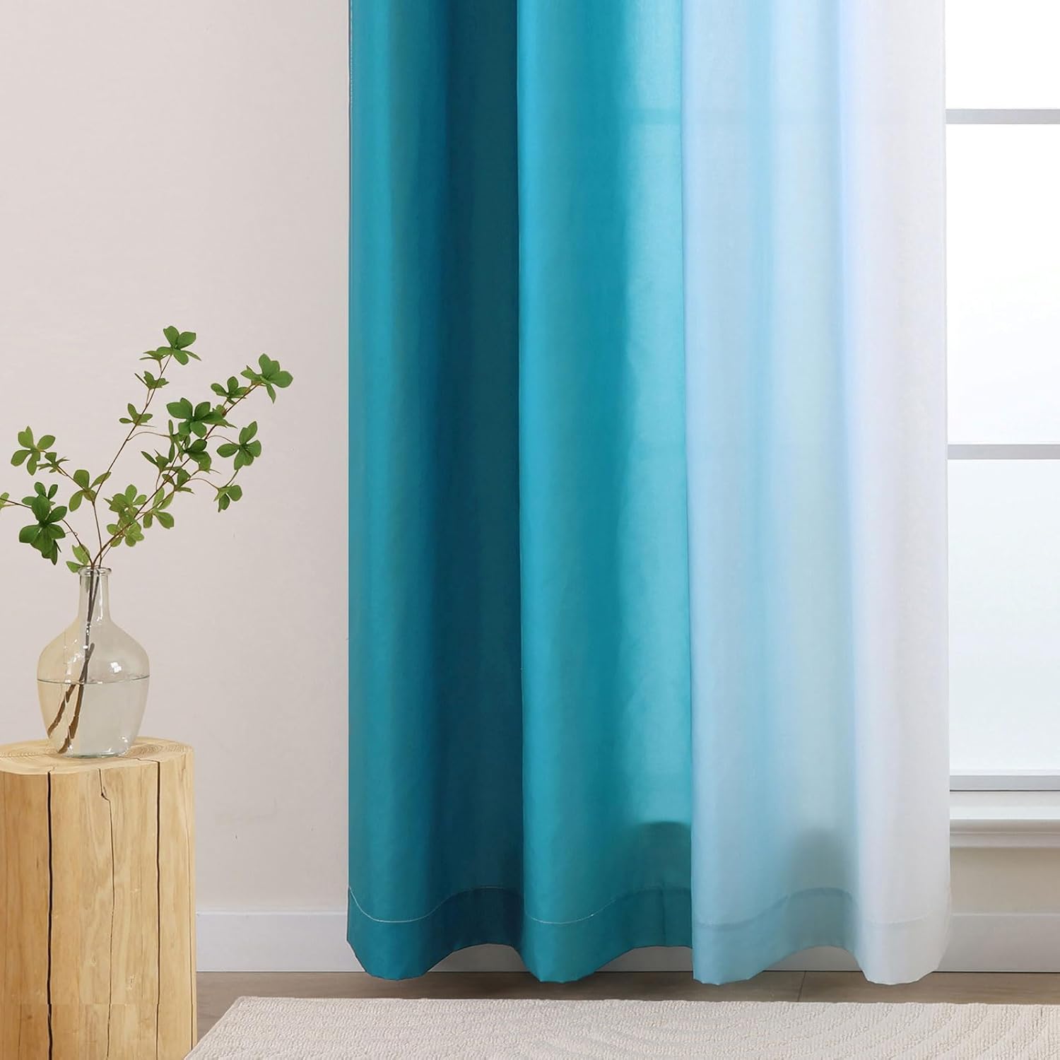 L.Z.E Teal and White Ombre Privacy Curtains 84 Inches Long 2 Panels Set Teal Green Light Filtering Non-See-Through Curtains & Drapes for Living Room Nursery Elegrant Window Treatment Grommet Top