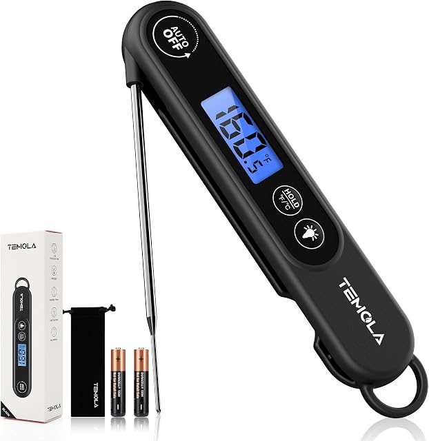 Food Thermometer Instant Read Meat Thermometer Probe, TEMOLA Sugar Thermometers with Backlight LCD Waterproof Foldable Long Probe for Kitchen Cooking BBQ Meat Milk Water Grill Sugar