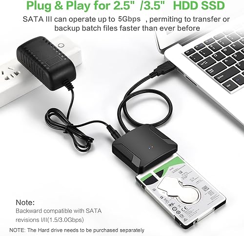 Vista 4 de Adaptador SATA a USB 3.0, cable convertidor de disco duro externo para disco duro de 2.5" 3.5", SSD con fuente de alimentación for SATA 3.5 SSD